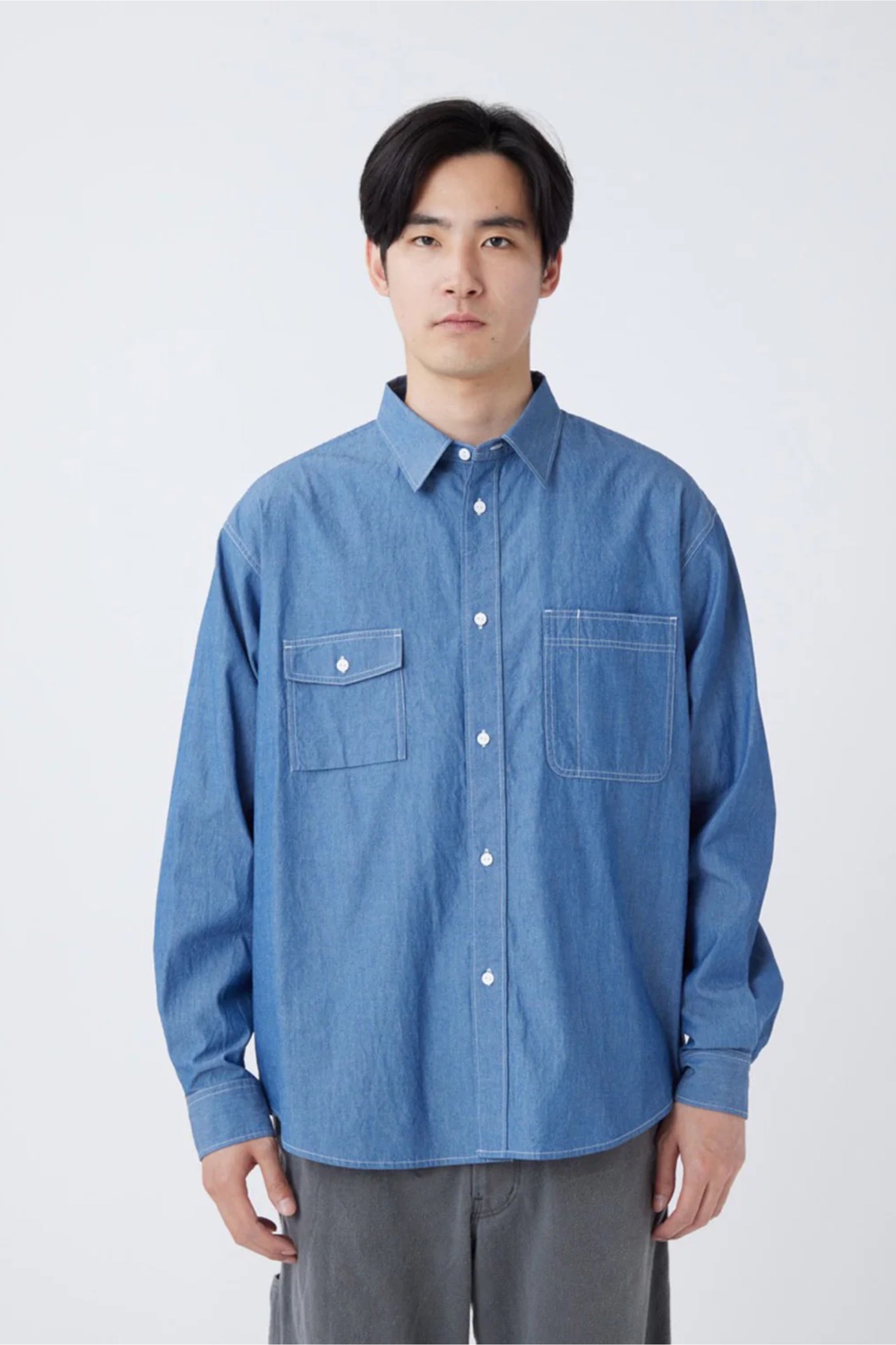 Snow Peak Chambray Work Shirt Blue | Chemise Travail Coton Chambray | Edgar Bdx