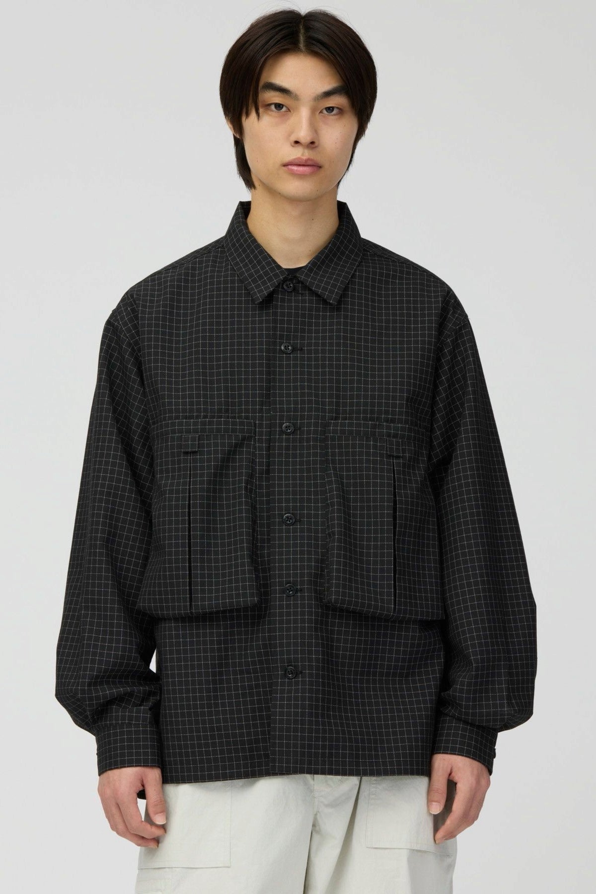 SNOW PEAK Wool Reflective Grid Shirt Black | Chemise laine | Edgar Bdx
