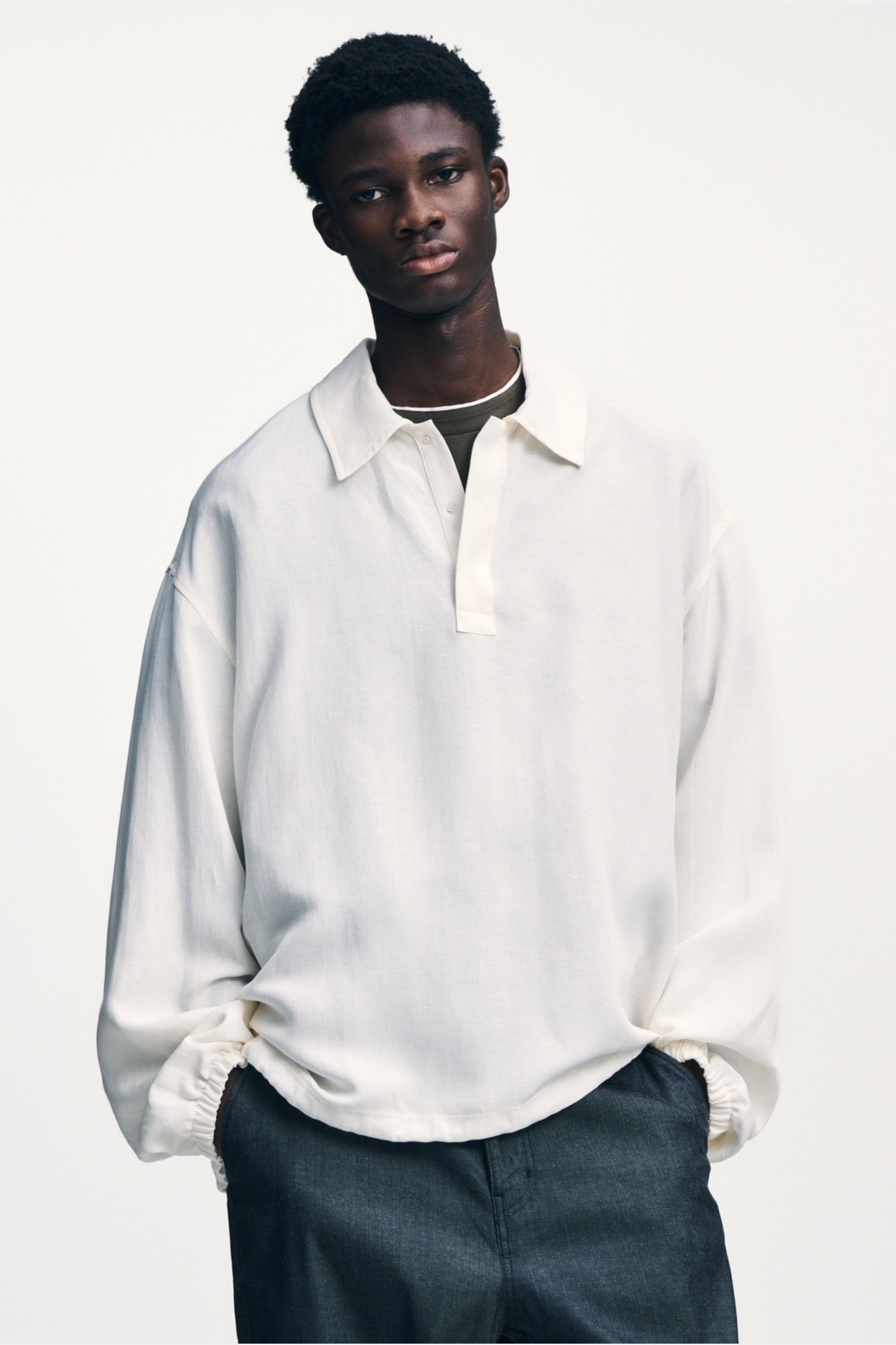 Sophnet Linen Mesh L/S Polo Off White | Polo Lin Rayonne Japon | Edgar Bdx