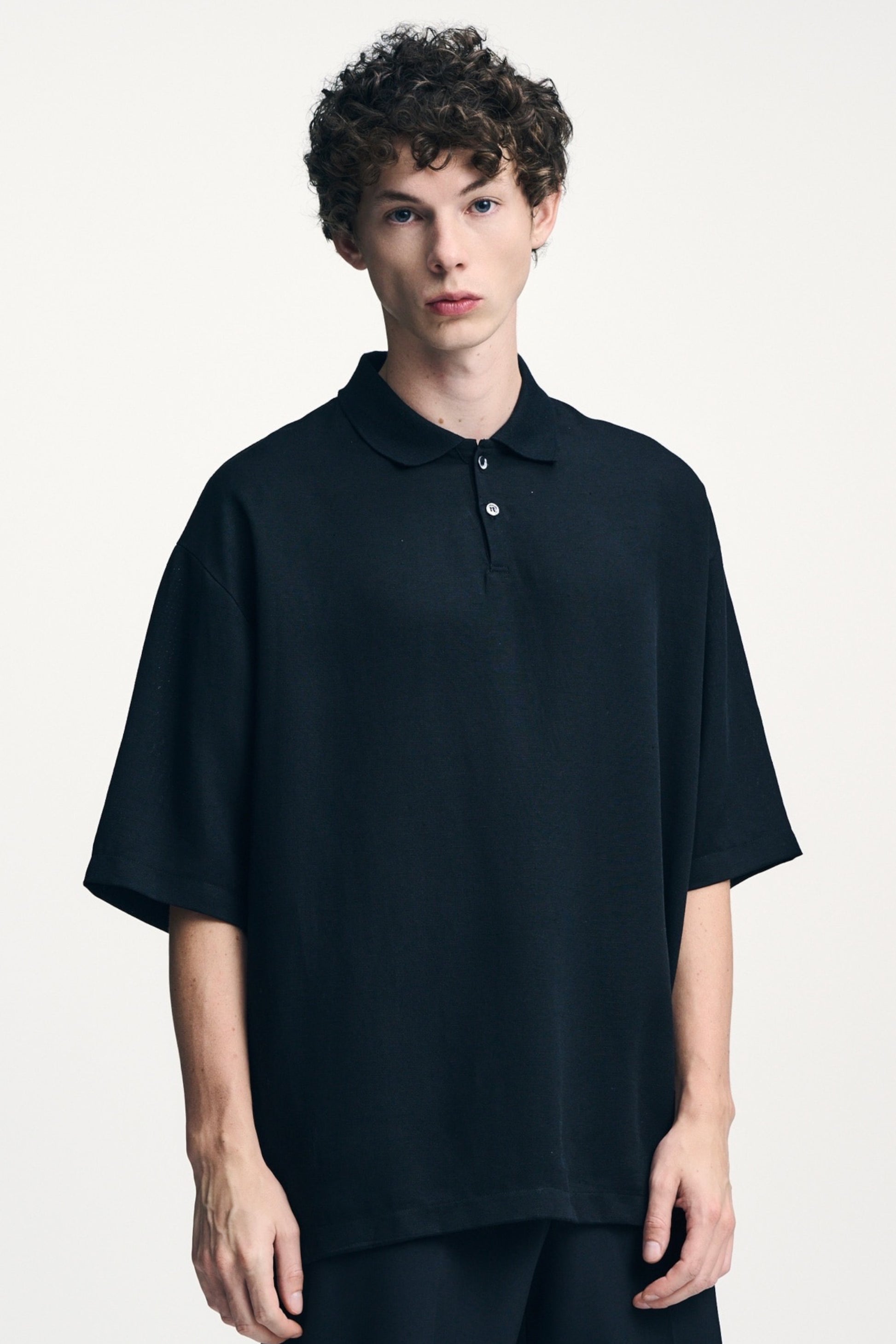 Sophnet Linen Mesh Oversized Polo Black | Polo Lin Acétate Oversize | Edgar Bdx