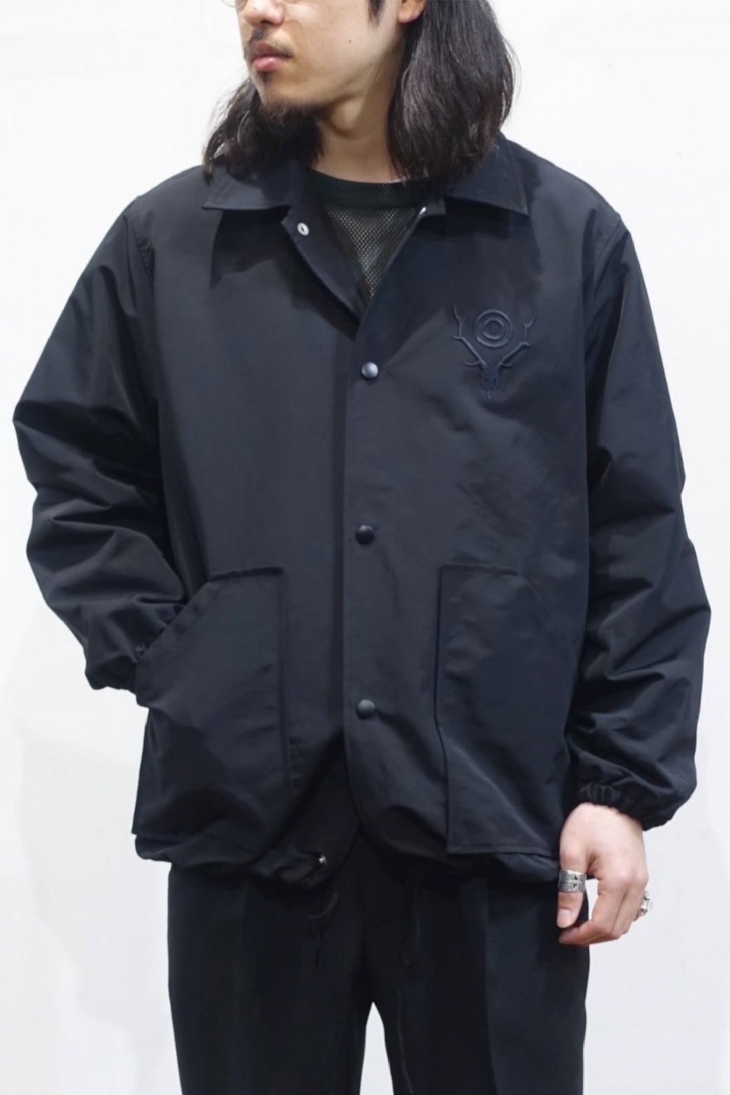 South2 West8 Coach Jacket C/N Grosgrain Black | Veste Coton Nylon | Edgar Bdx