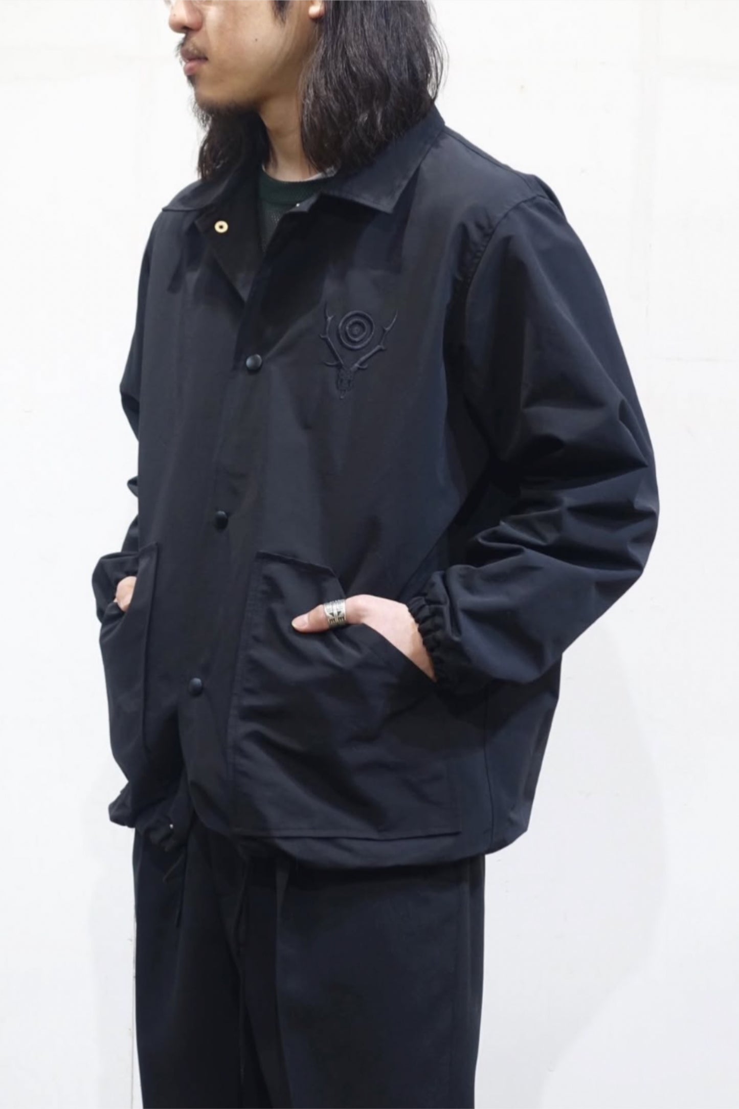 South2 West8 Coach Jacket C/N Grosgrain Black | Veste Coton Nylon | Edgar Bdx