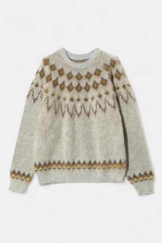 South2 West8 - Mohair Crew Neck Sweater Nordic Skull (Ice Grey)