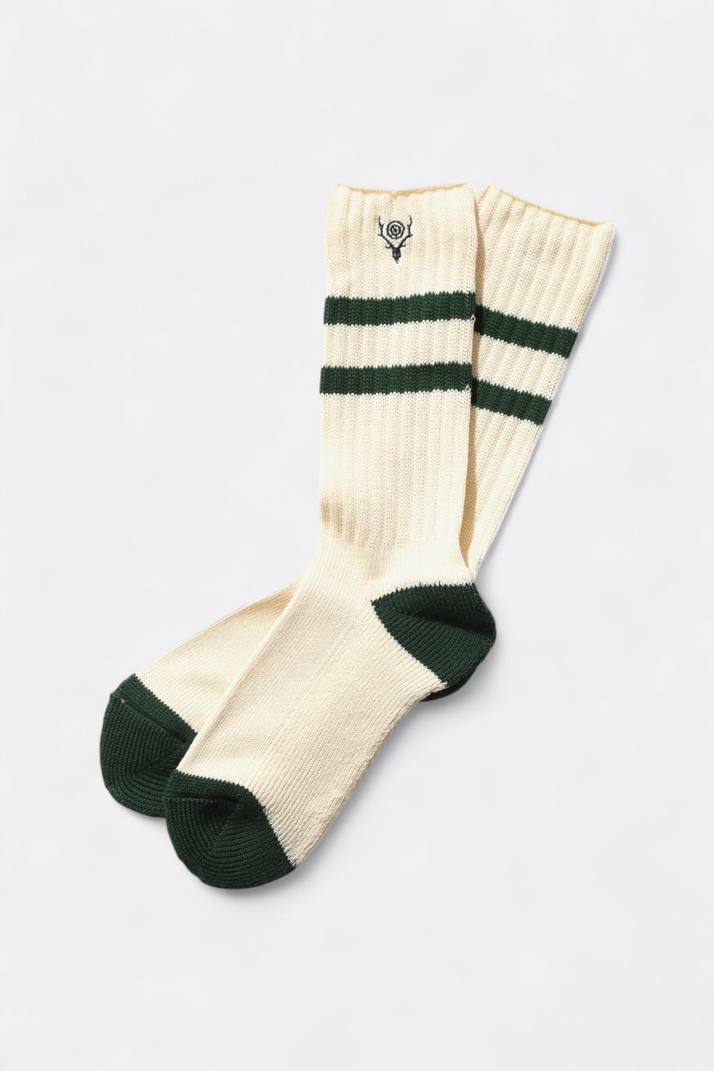 South2 West8 - Ribbed Socks - Line / Skull & Target (Natural / Green)