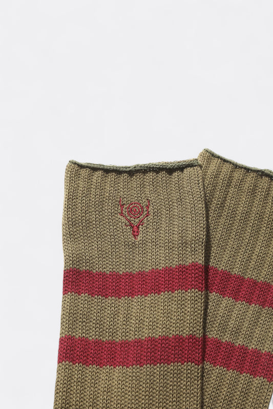 South2 West8 - Ribbed Socks - Line / Skull & Target (Olive)