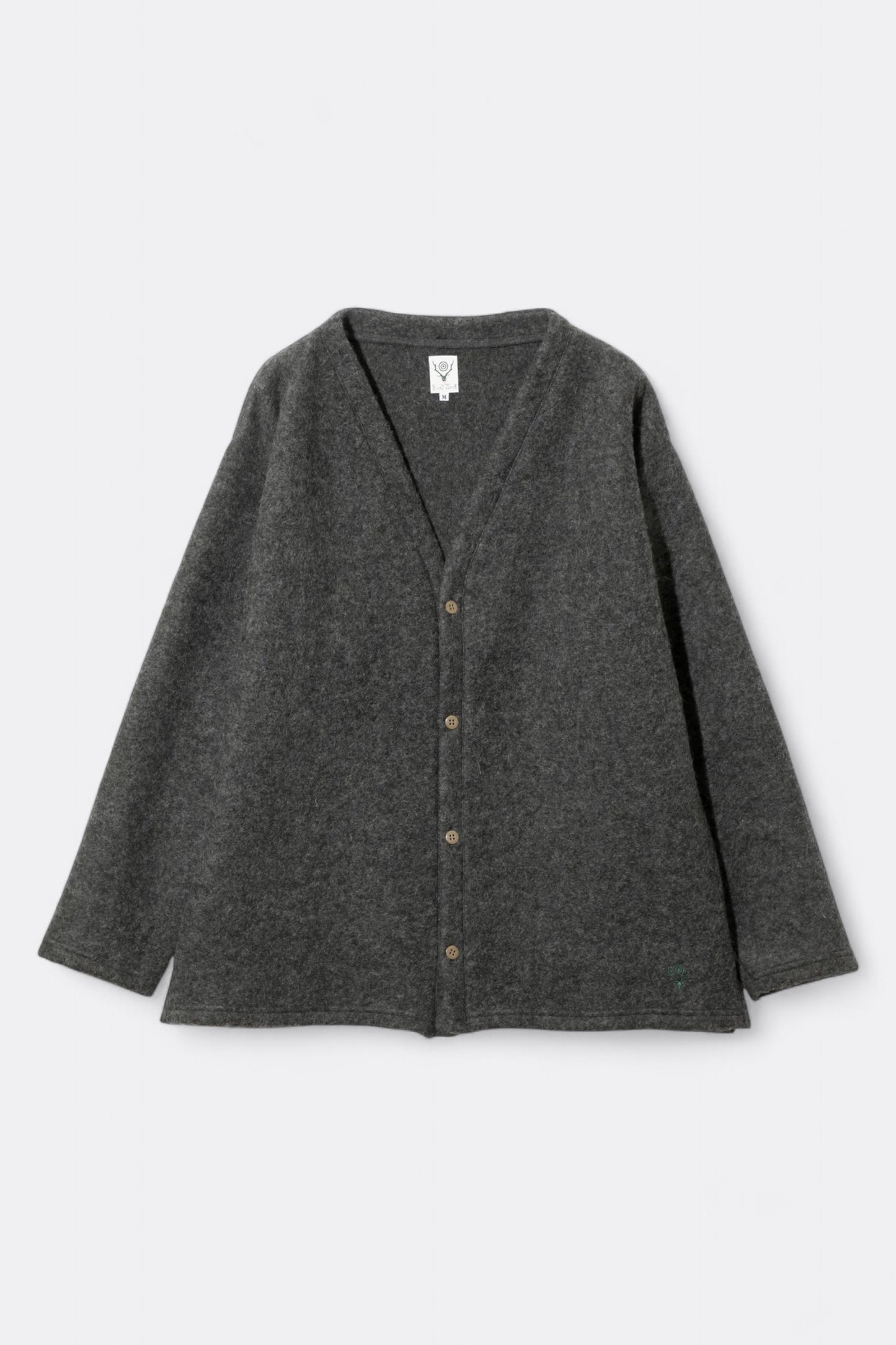 South2 West8 - S.S. V Neck Cardigan Boiled Jersey (Charcoal)