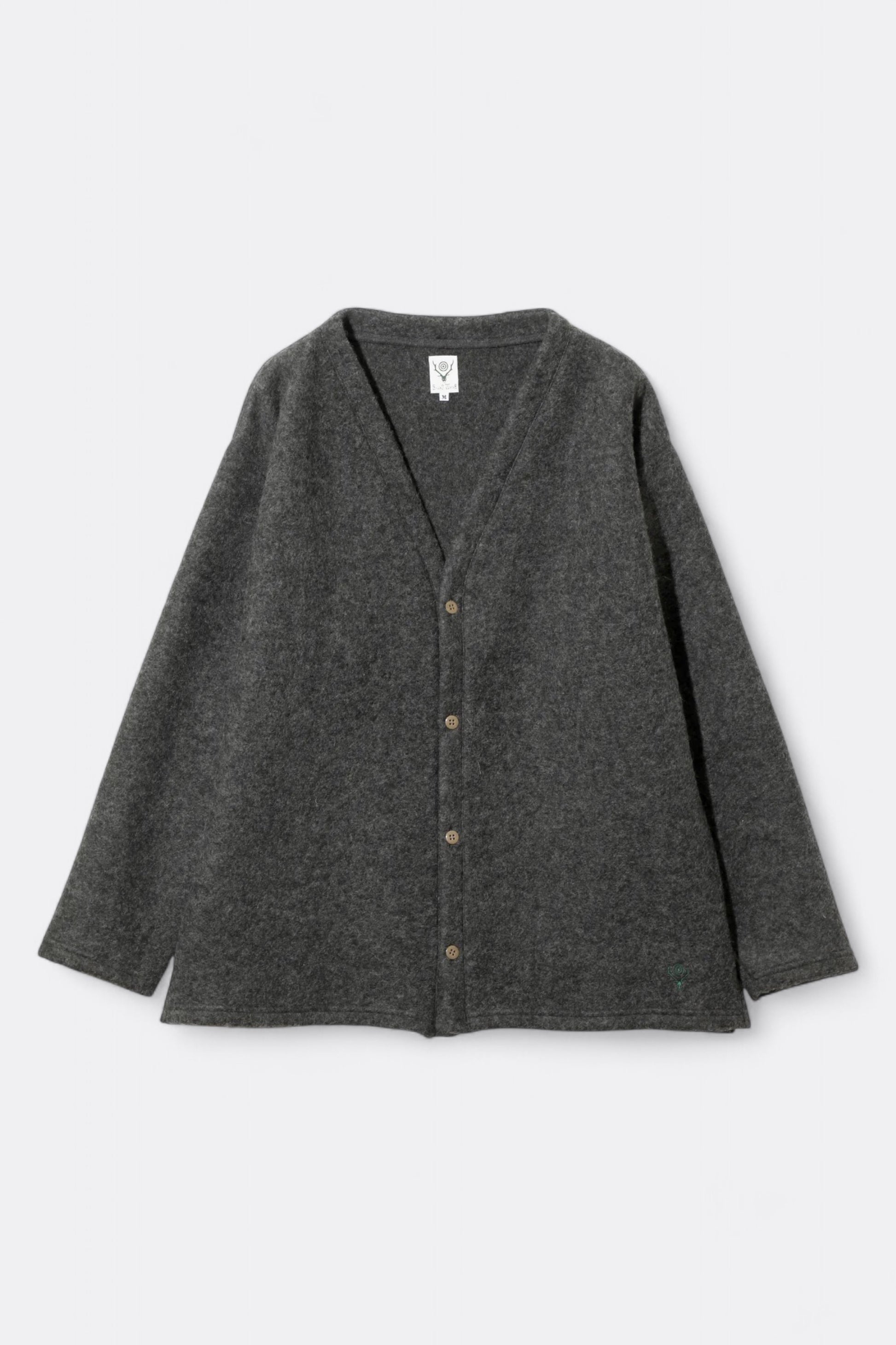 South2 West8 - S.S. V Neck Cardigan Boiled Jersey (Charcoal)