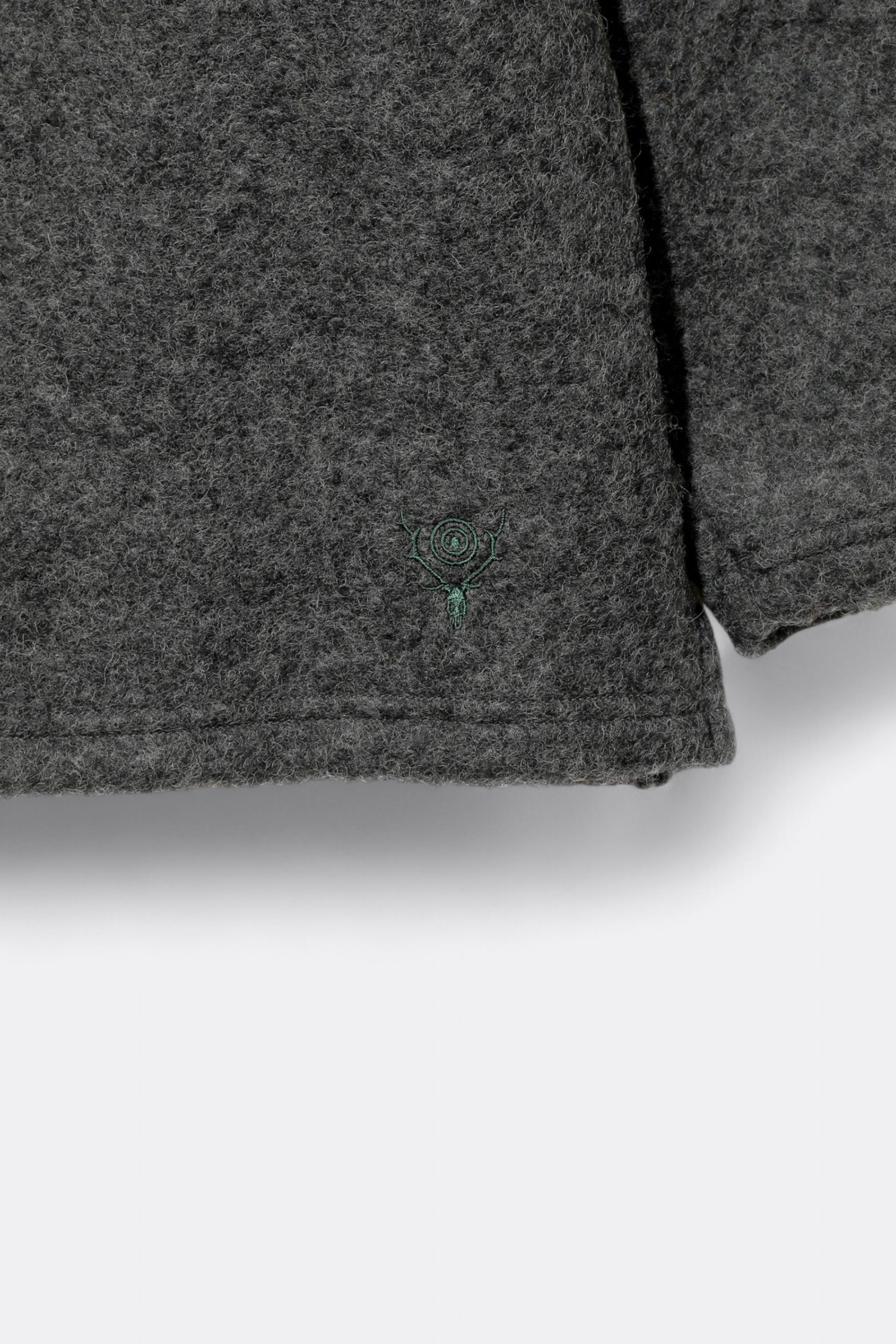 South2 West8 - S.S. V Neck Cardigan Boiled Jersey (Charcoal)