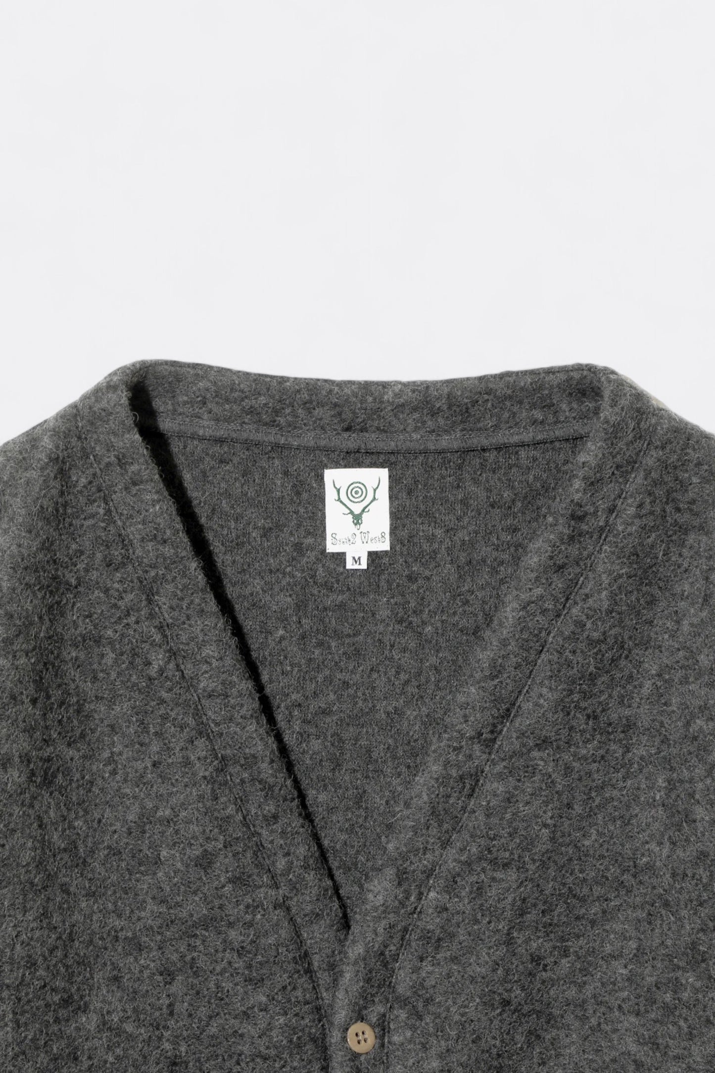 South2 West8 - S.S. V Neck Cardigan Boiled Jersey (Charcoal)