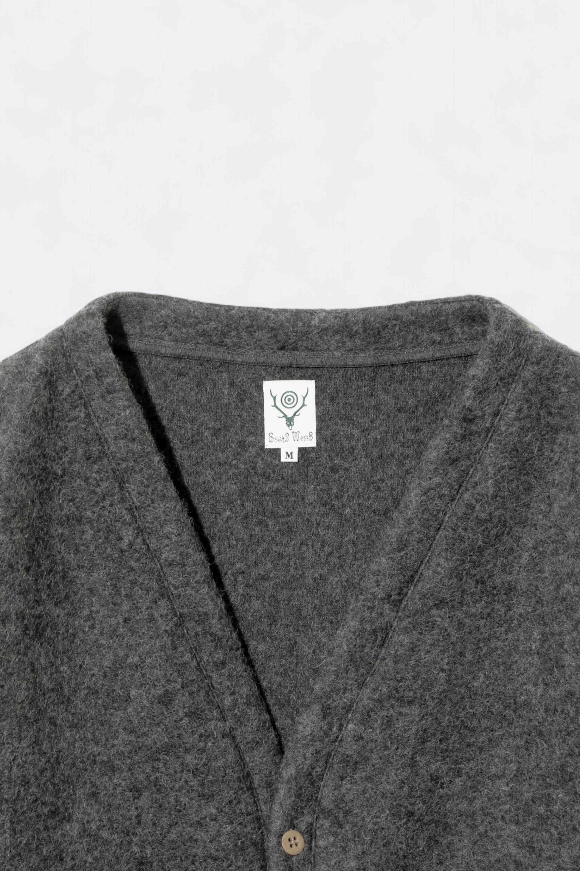 South2 West8 - S.S. V Neck Cardigan Boiled Jersey (Charcoal)