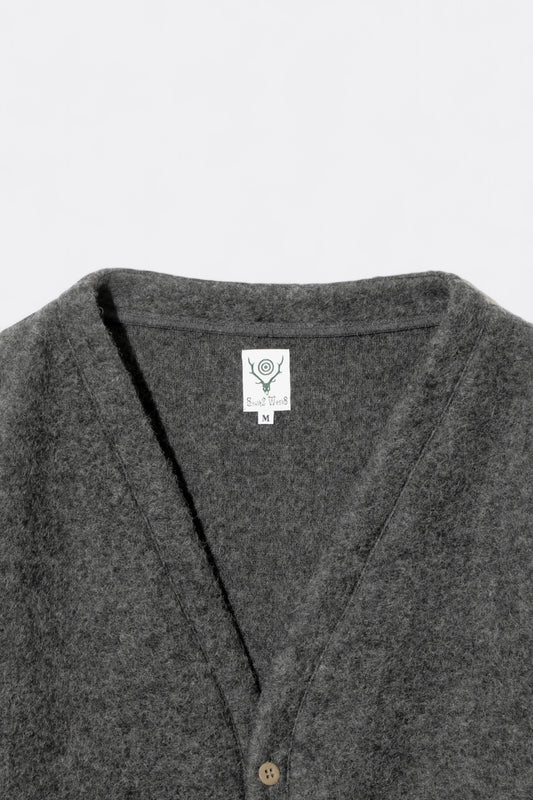 South2 West8 - S.S. V Neck Cardigan Boiled Jersey (Charcoal)
