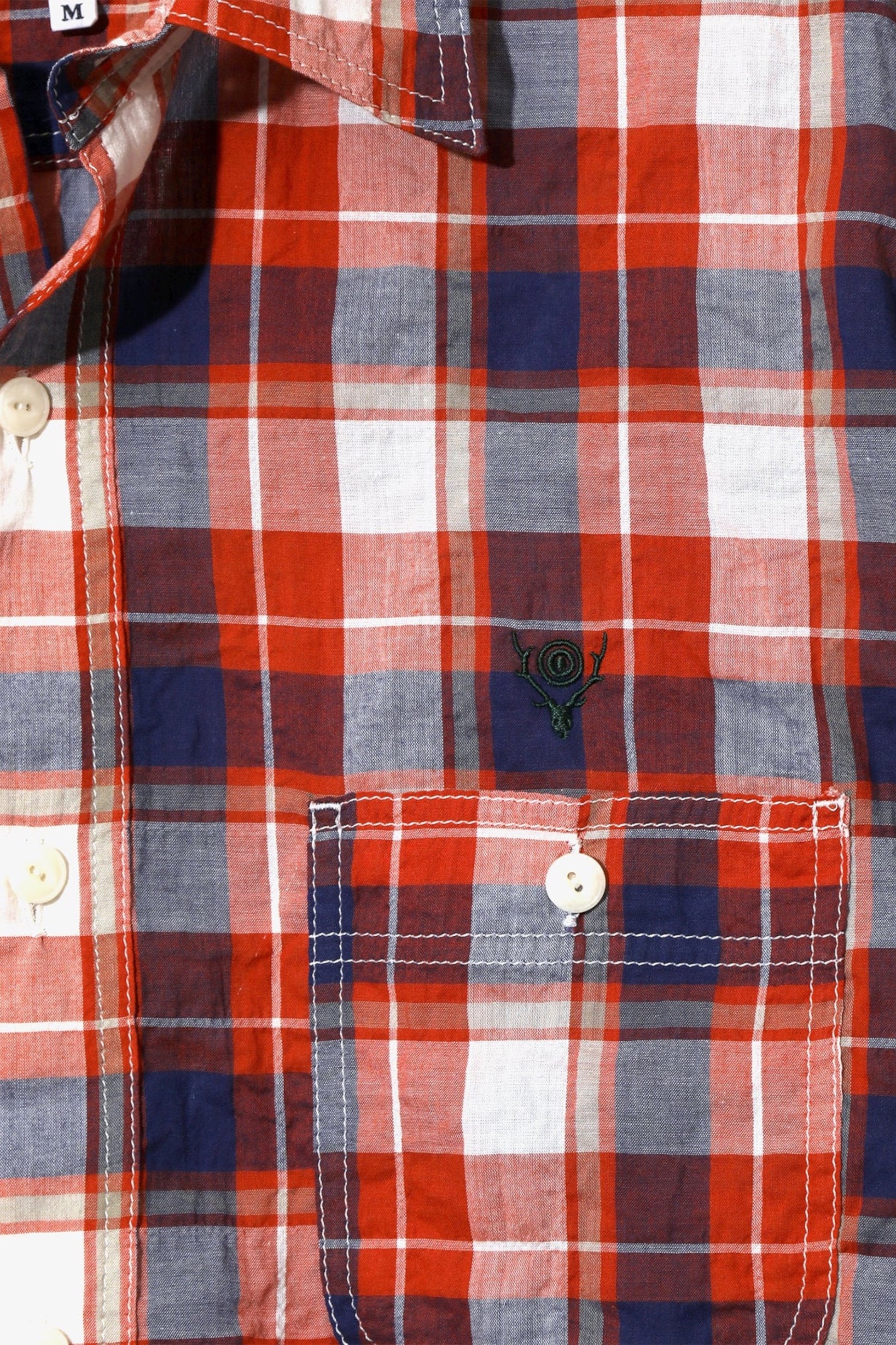 South2 West8 Work Shirt Cotton Lawn Shirring Plaid Orange | Chemise | Edgar Bdx