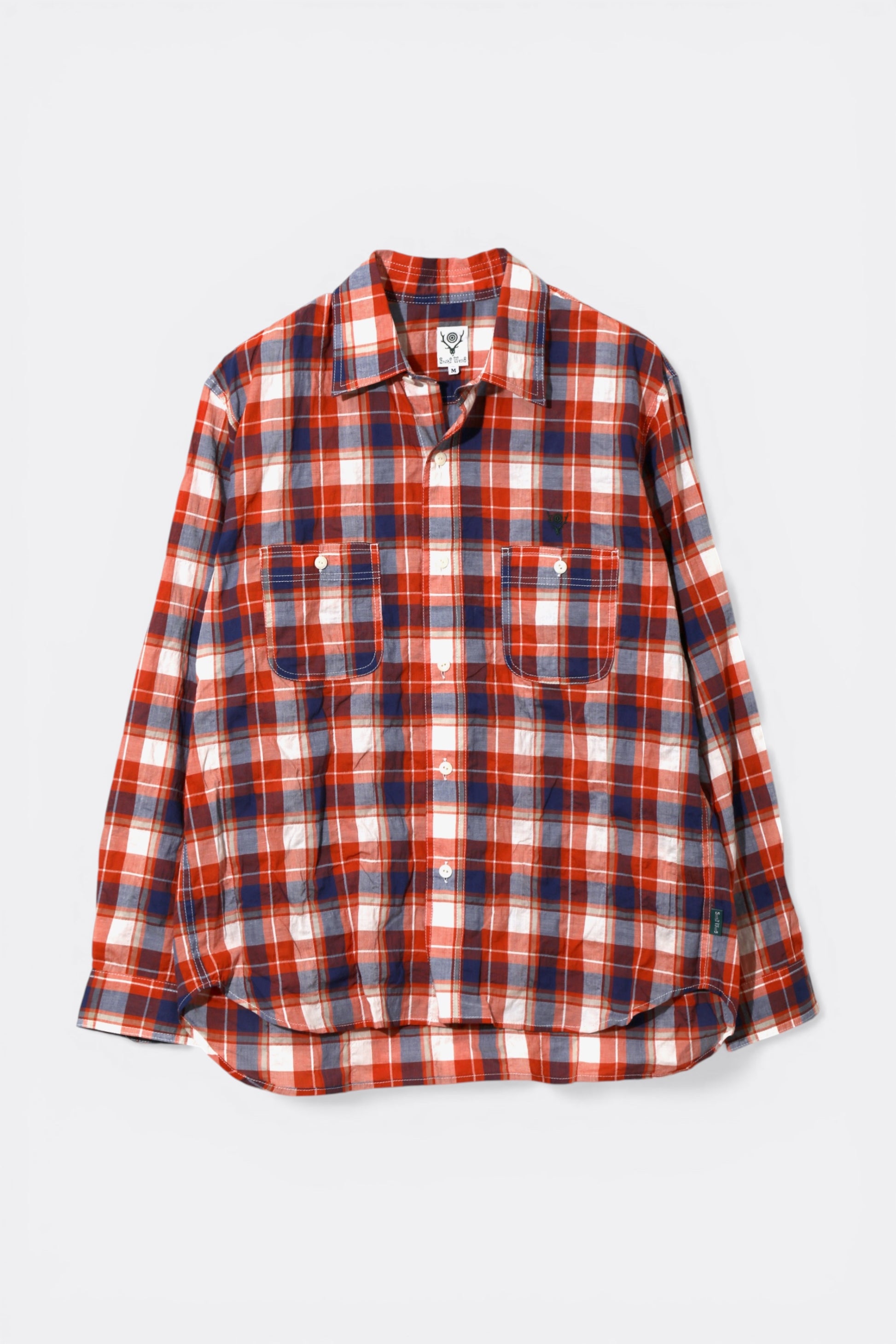 South2 West8 Work Shirt Cotton Lawn Shirring Plaid Orange | Chemise | Edgar Bdx