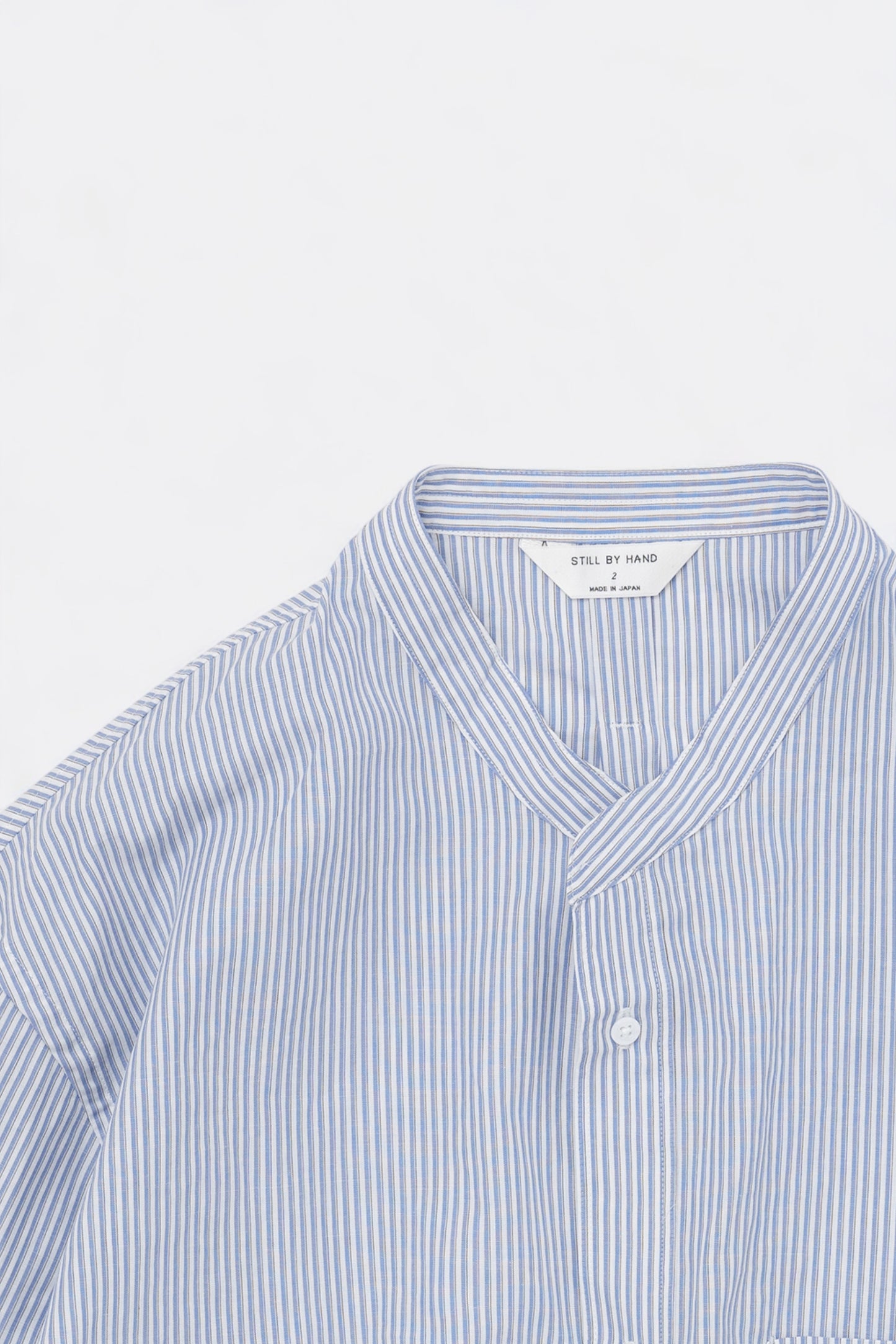 Still By Hand - Band Collar Pullover Shirt (Blue Stripe)