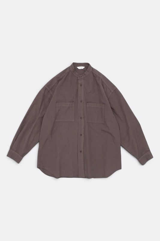 STILL BY HAND Garment-Dye Band Collar Shirt Reddish Brown | Chemise Coton Japonais | Edgar Bdx