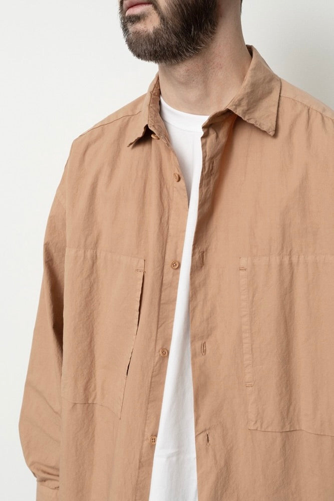 Still By Hand - Garment-Dye Over Shirt (Pale Orange)