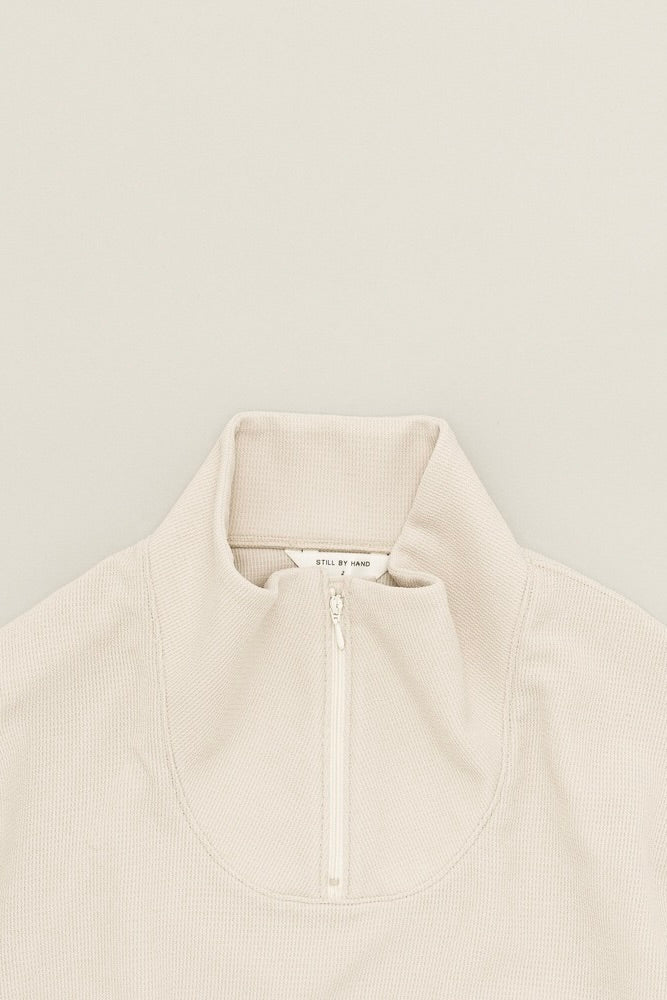 Still By Hand - High Neck Zip Up Jumper (Light Beige)