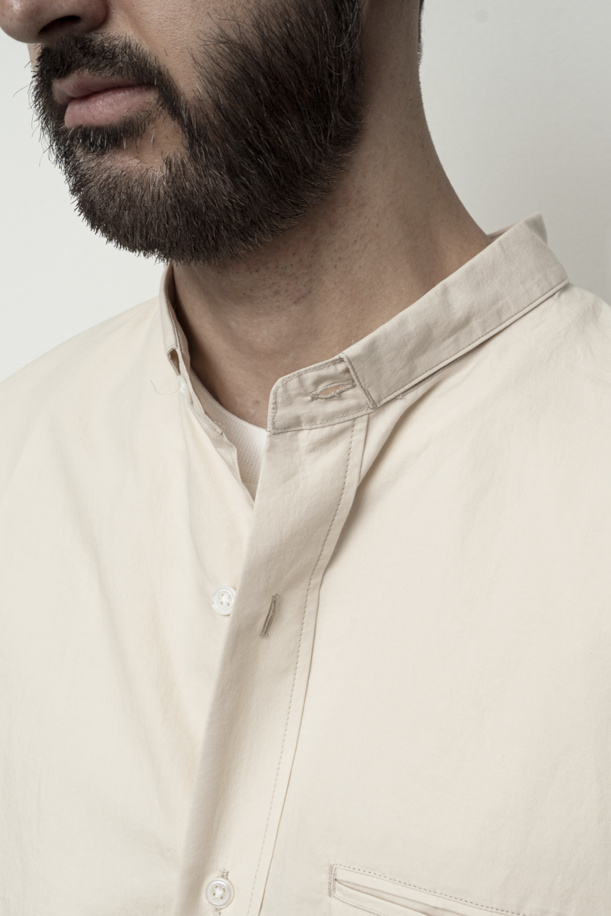 Chemise Lin Coton Blue Grey Still By Hand - Col Étroit Japonais Premium