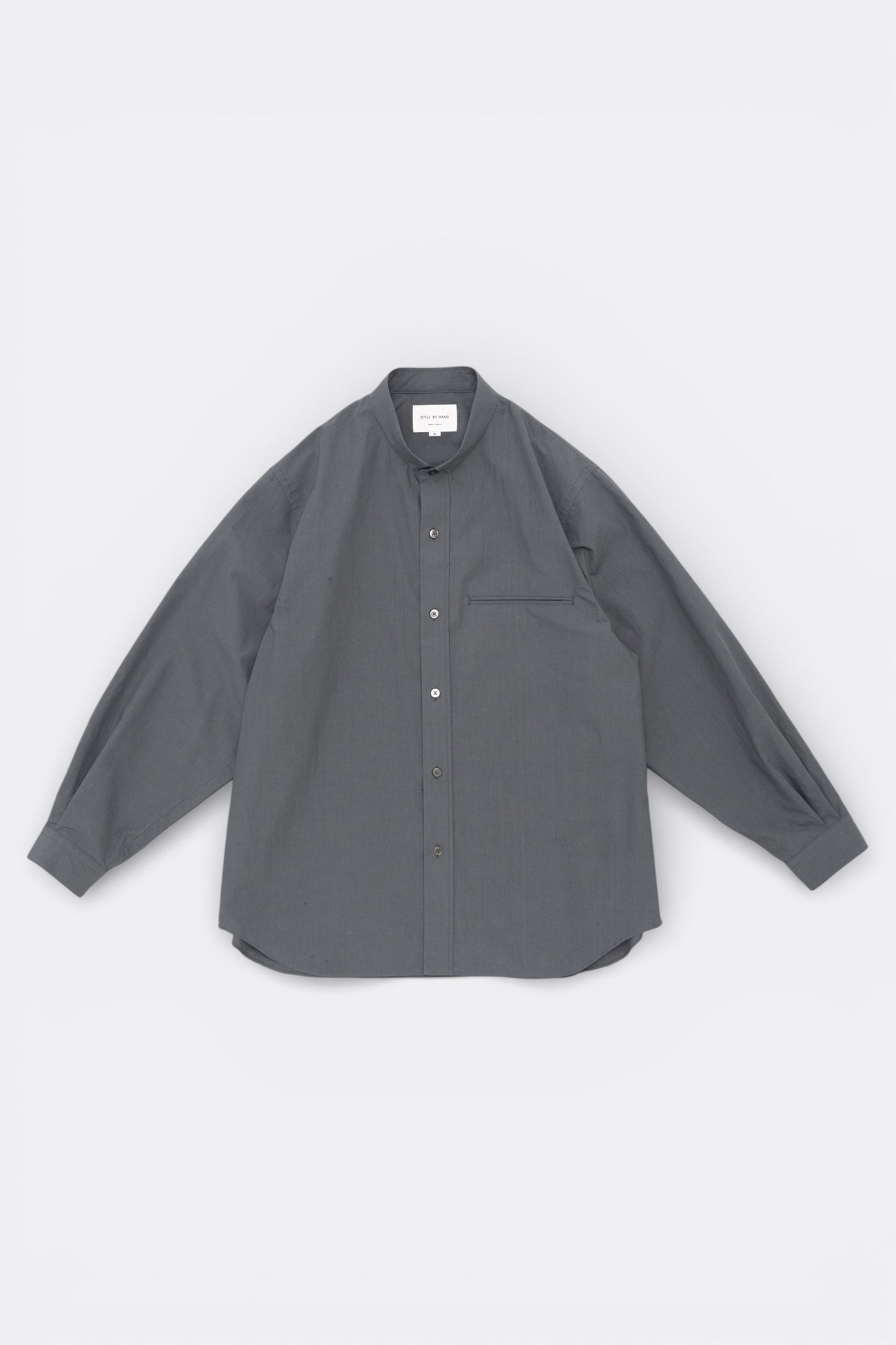 Chemise Lin Coton Blue Grey Still By Hand - Col Étroit Japonais Premium