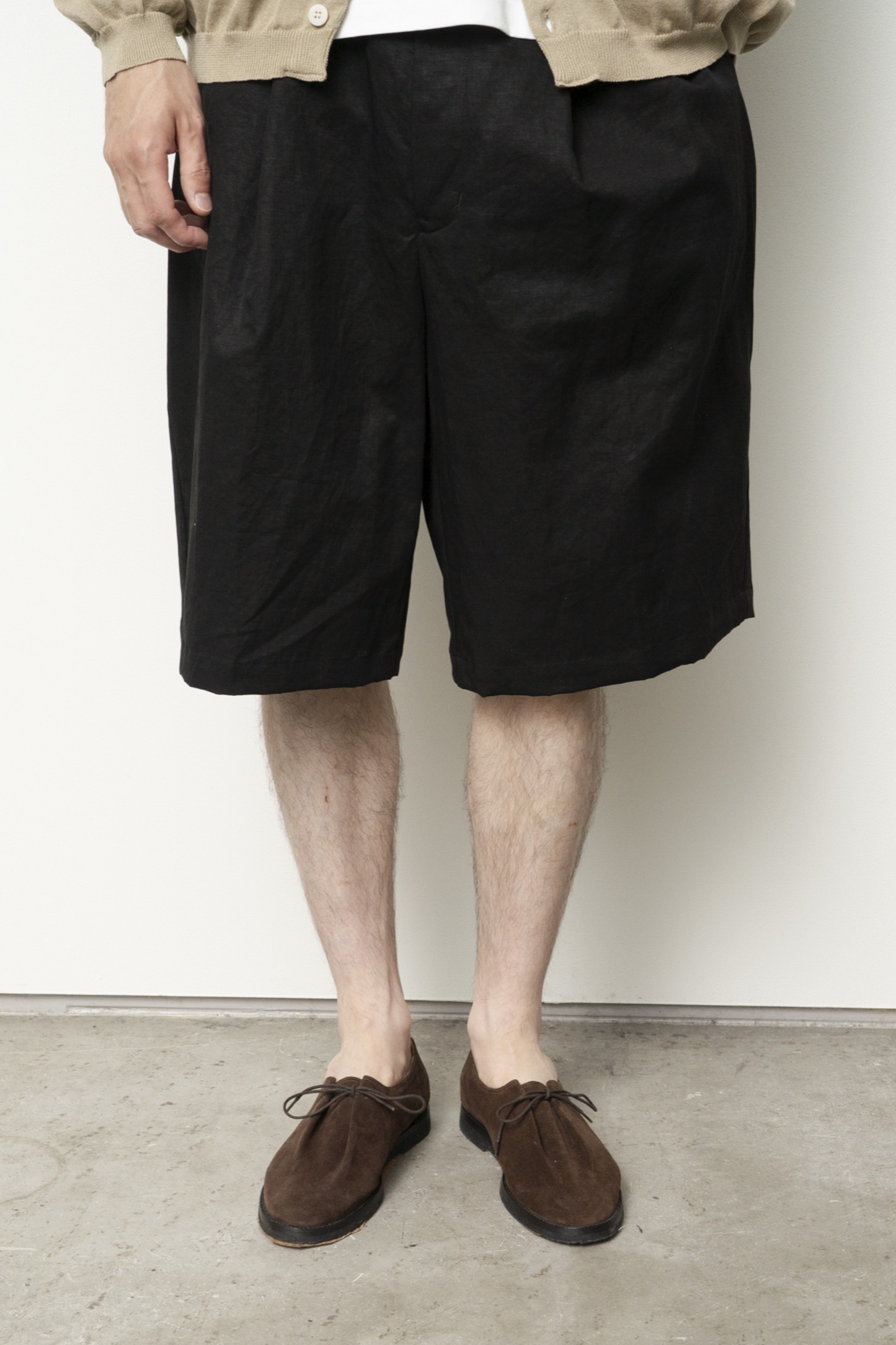 Still By Hand Linen Mixed Wide Shorts Taupe | Premium Japanese Menswear