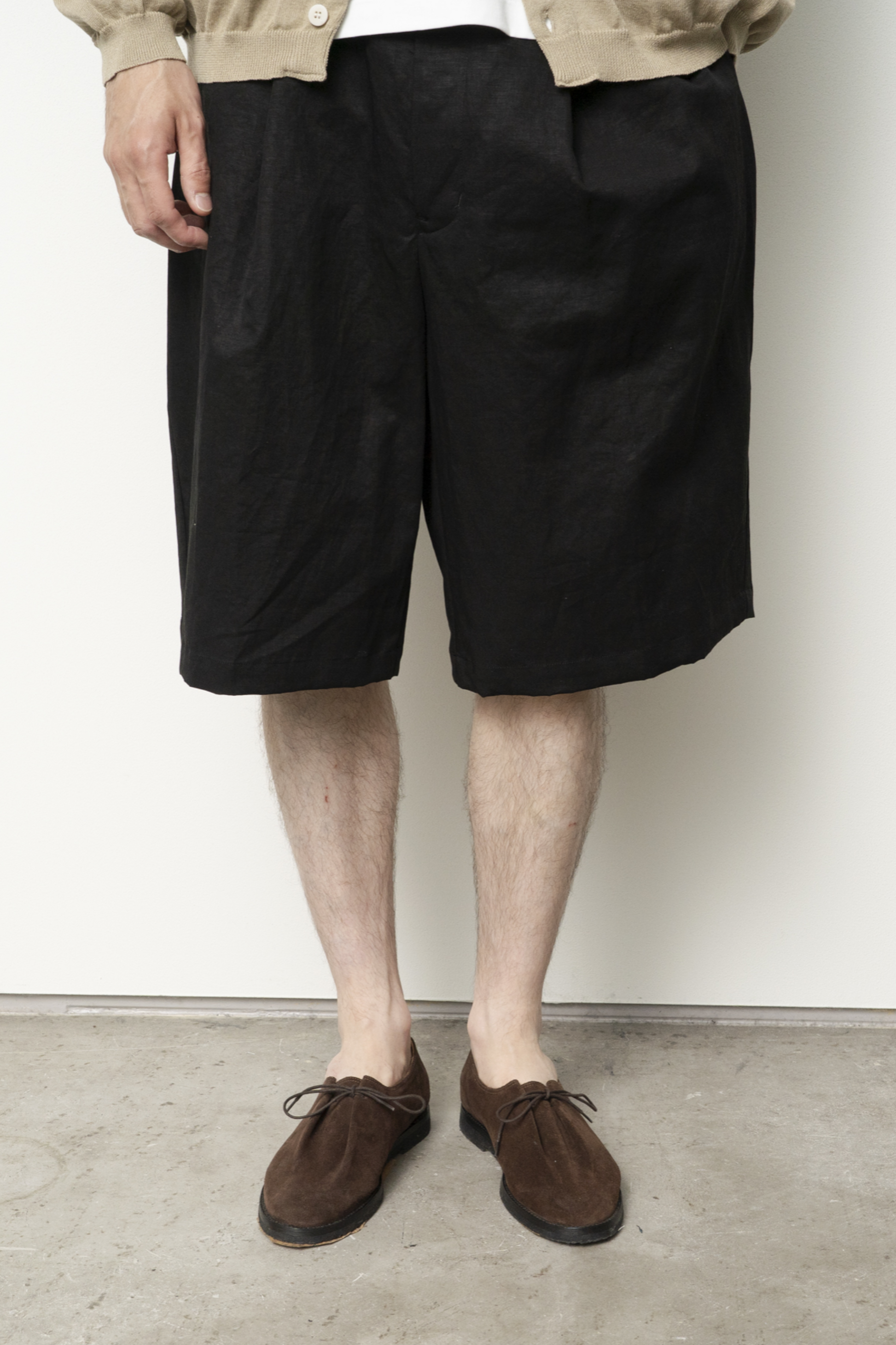 Still By Hand Linen Mixed Wide Shorts Taupe | Premium Japanese Menswear