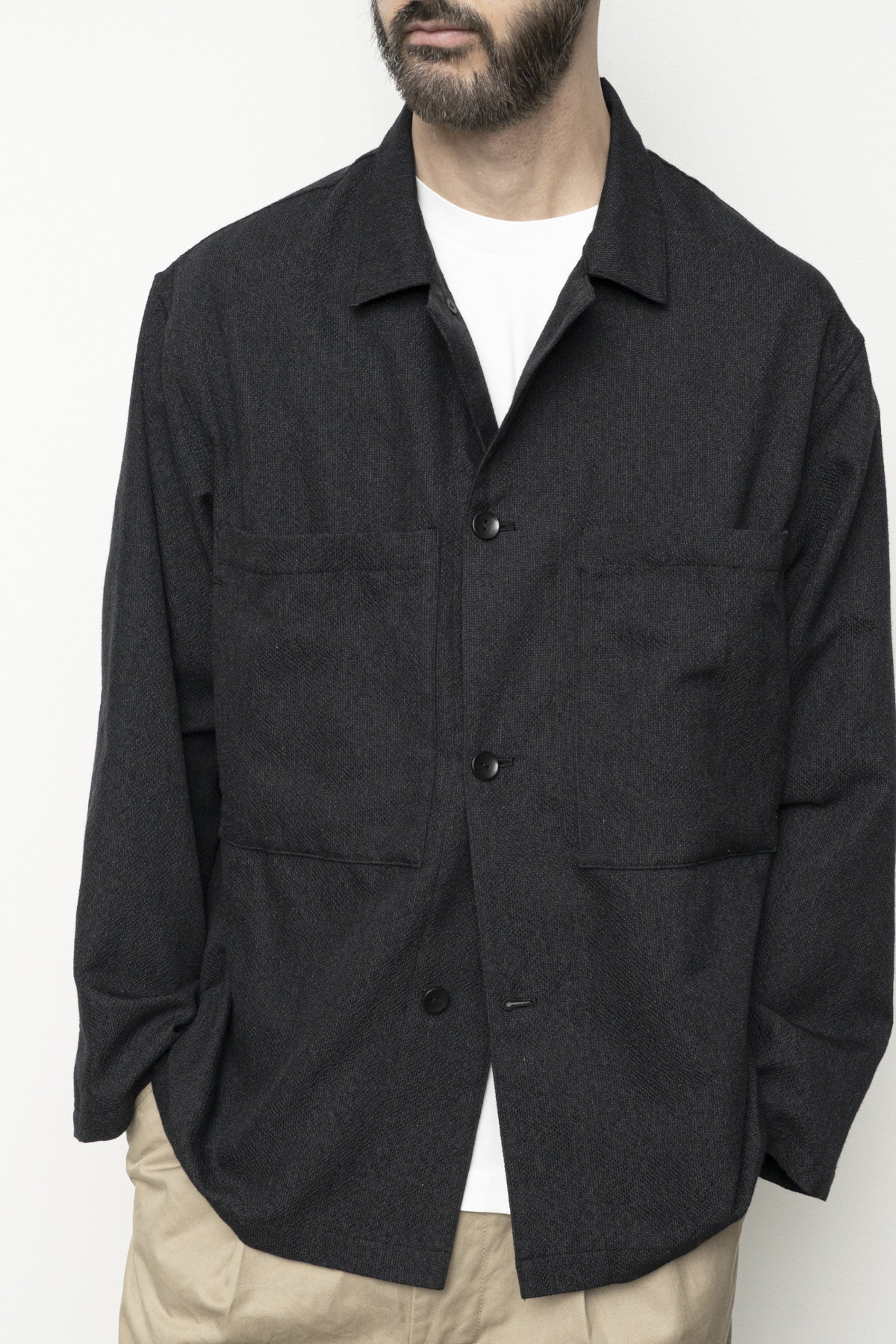 Still By Hand - Veste Chemise Couleurs Mélangées (Grey) | Veste Japonaise