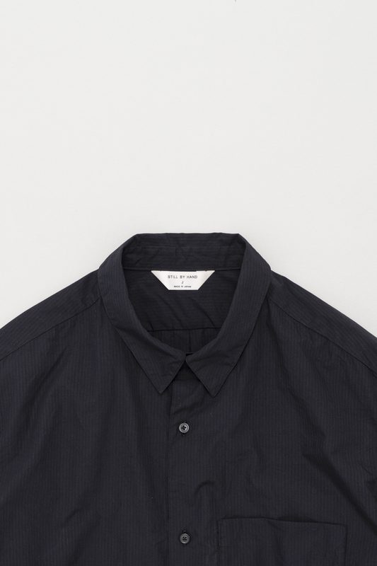 Chemise Col Classique Navy Stripe Still By Hand - Coton Japonais Nishiwaki