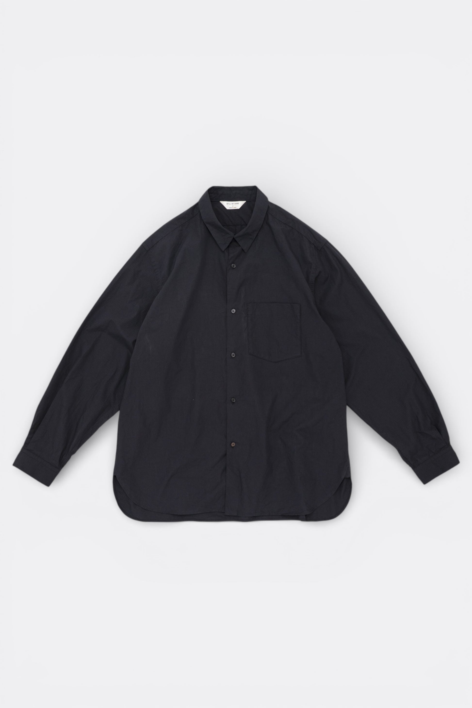 Chemise Col Classique Navy Stripe Still By Hand - Coton Japonais Nishiwaki