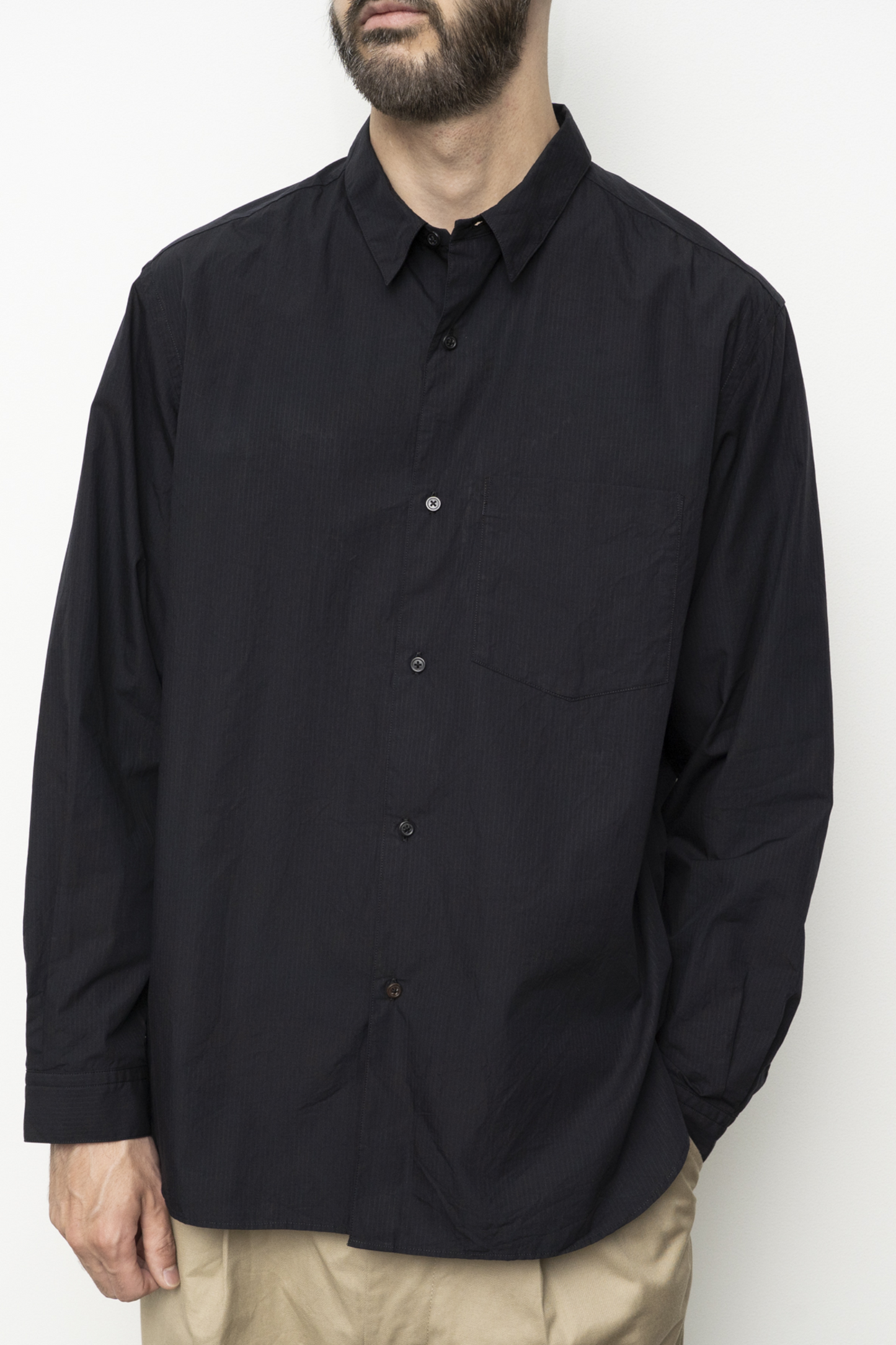 STILL BY HAND Regular Collar Shirt White Stripe | Chemise Coton Japonais | Edgar Bdx