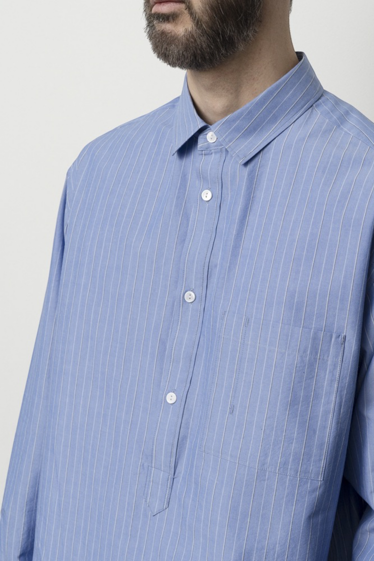 STILL BY HAND Striped Pullover Shirt Blue Stripe | Chemise Raye Coton Japonais | Edgar Bdx