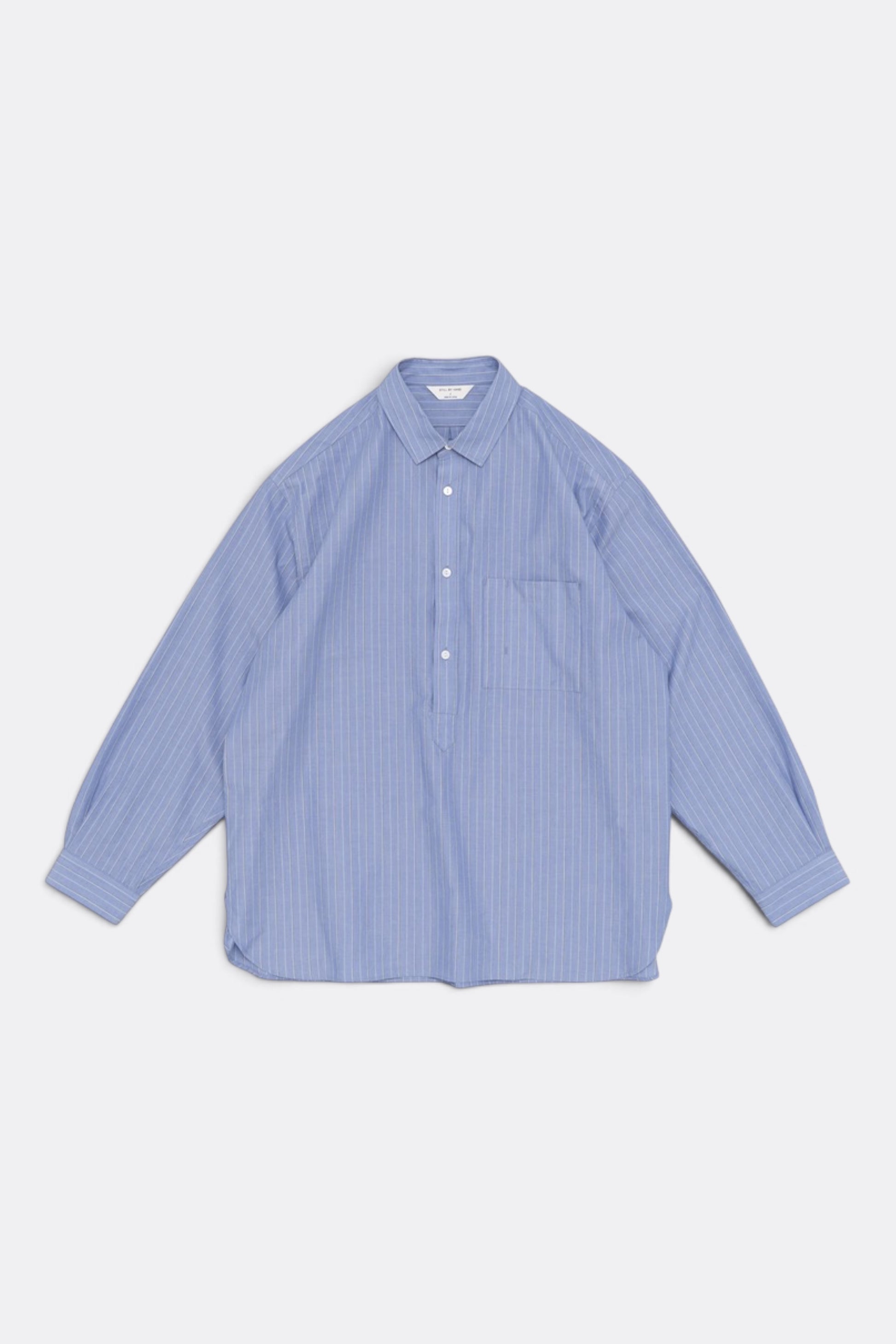 STILL BY HAND Striped Pullover Shirt Blue Stripe | Chemise Raye Coton Japonais | Edgar Bdx