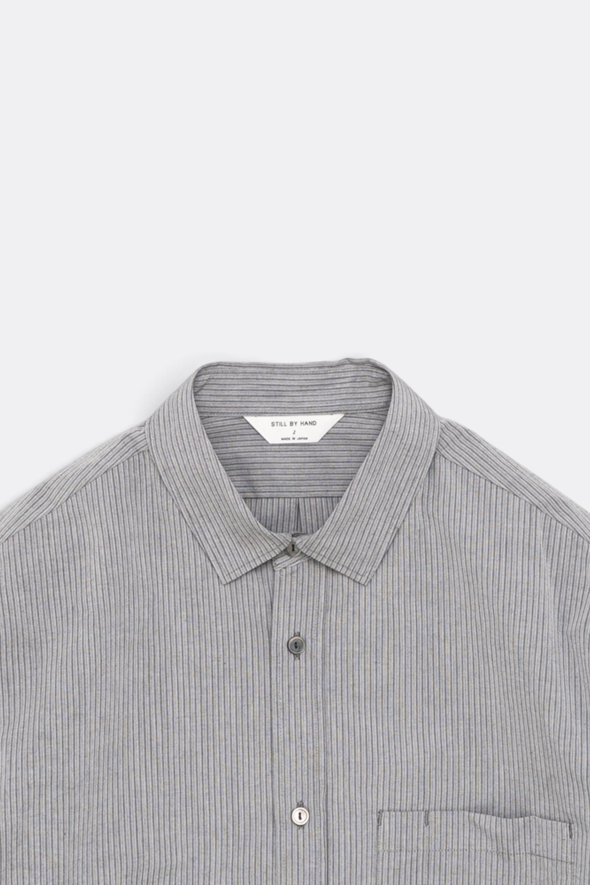 STILL BY HAND Striped Pullover Shirt Grey Stripe | Chemise Raye Coton Japonais | Edgar Bdx