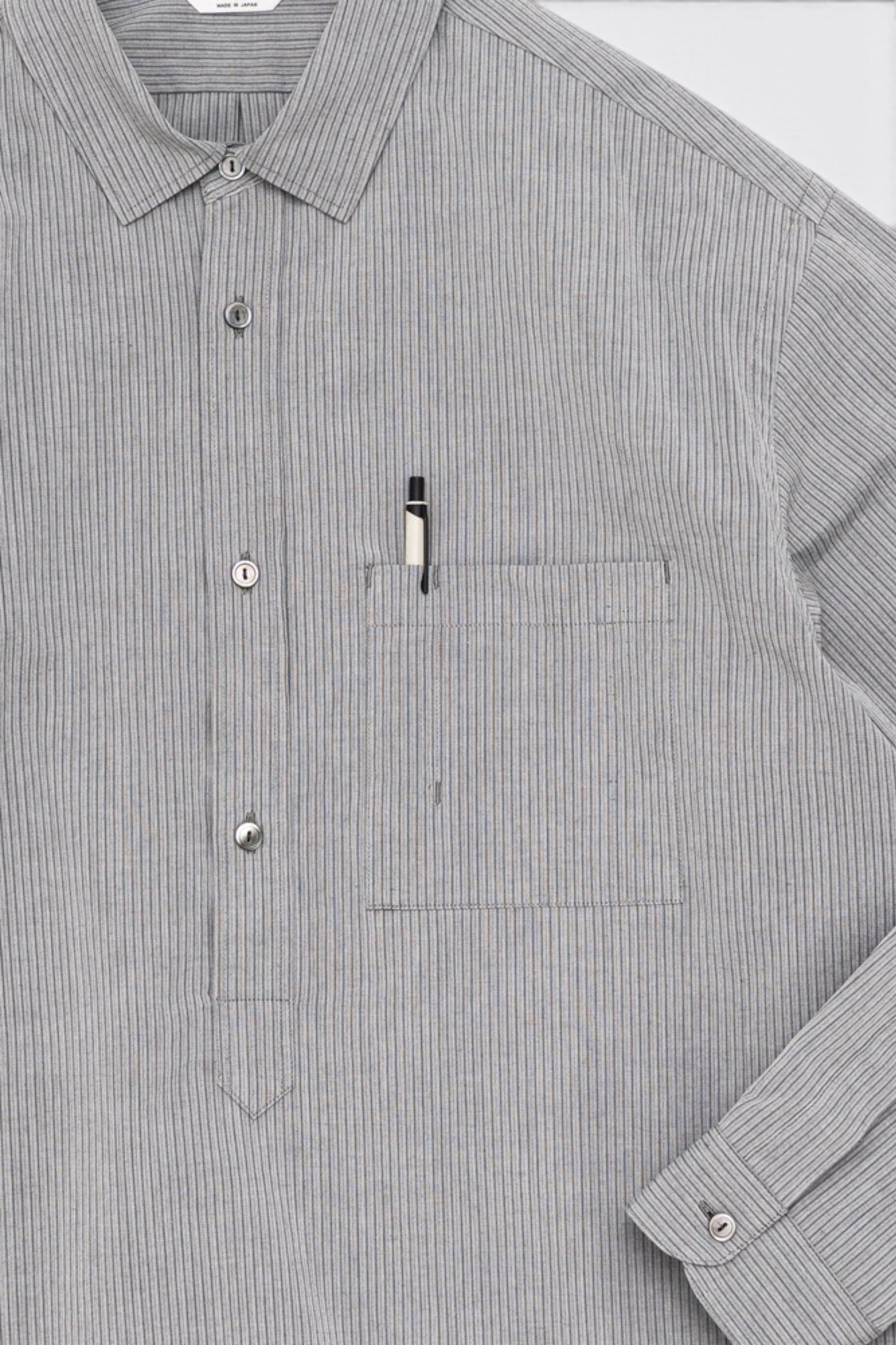 STILL BY HAND Striped Pullover Shirt Grey Stripe | Chemise Raye Coton Japonais | Edgar Bdx
