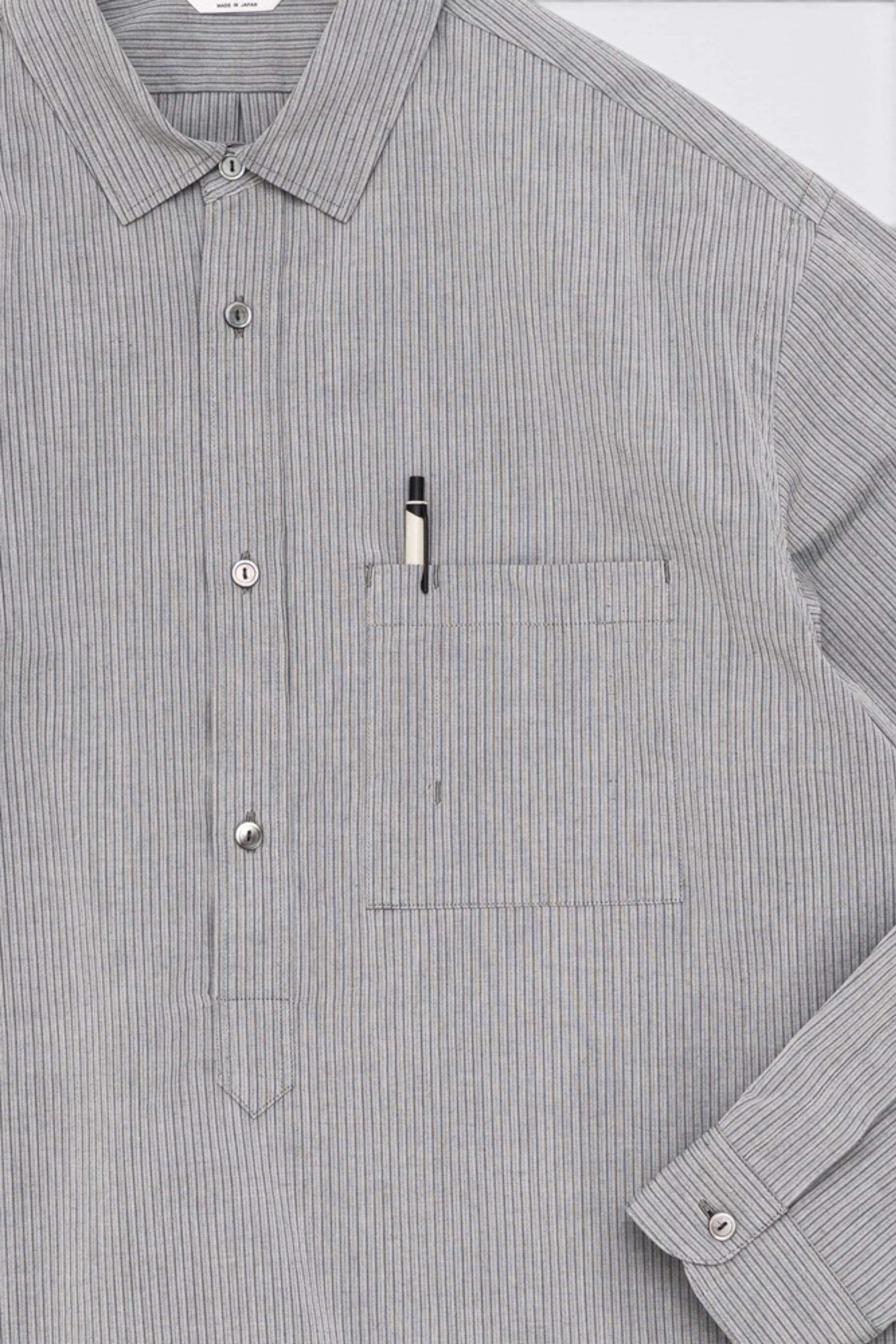 STILL BY HAND Striped Pullover Shirt Grey Stripe | Chemise Raye Coton Japonais | Edgar Bdx
