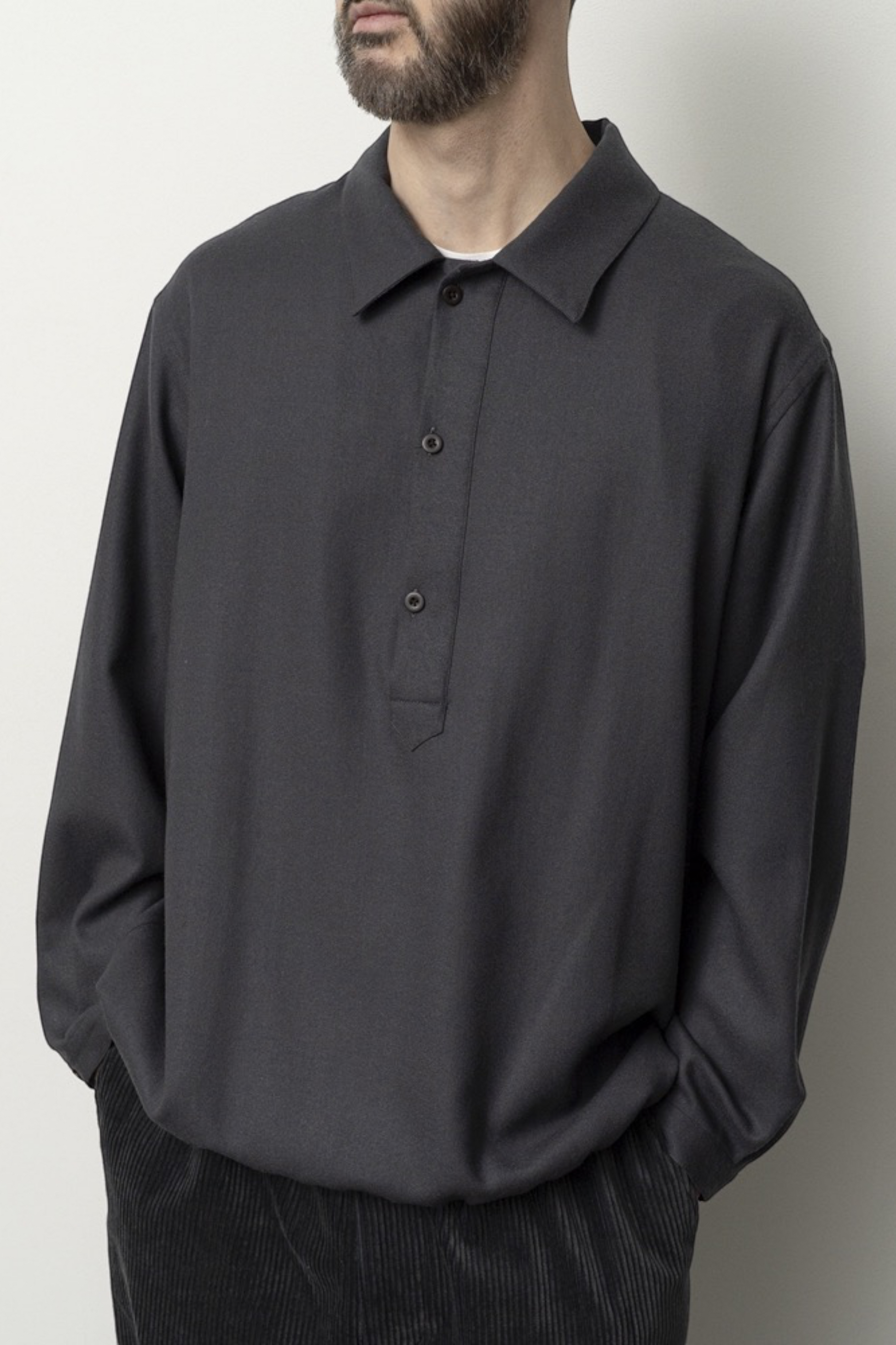 STILL BY HAND Wool Shirt Anorak Charcoal | Anorak Laine Japonais | Edgar Bdx