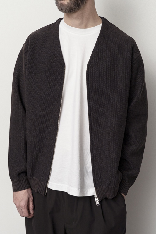 STILL BY HAND Zip Up Cardigan Brown Charcoal | Cardigan Maille Japonais | Edgar Bdx