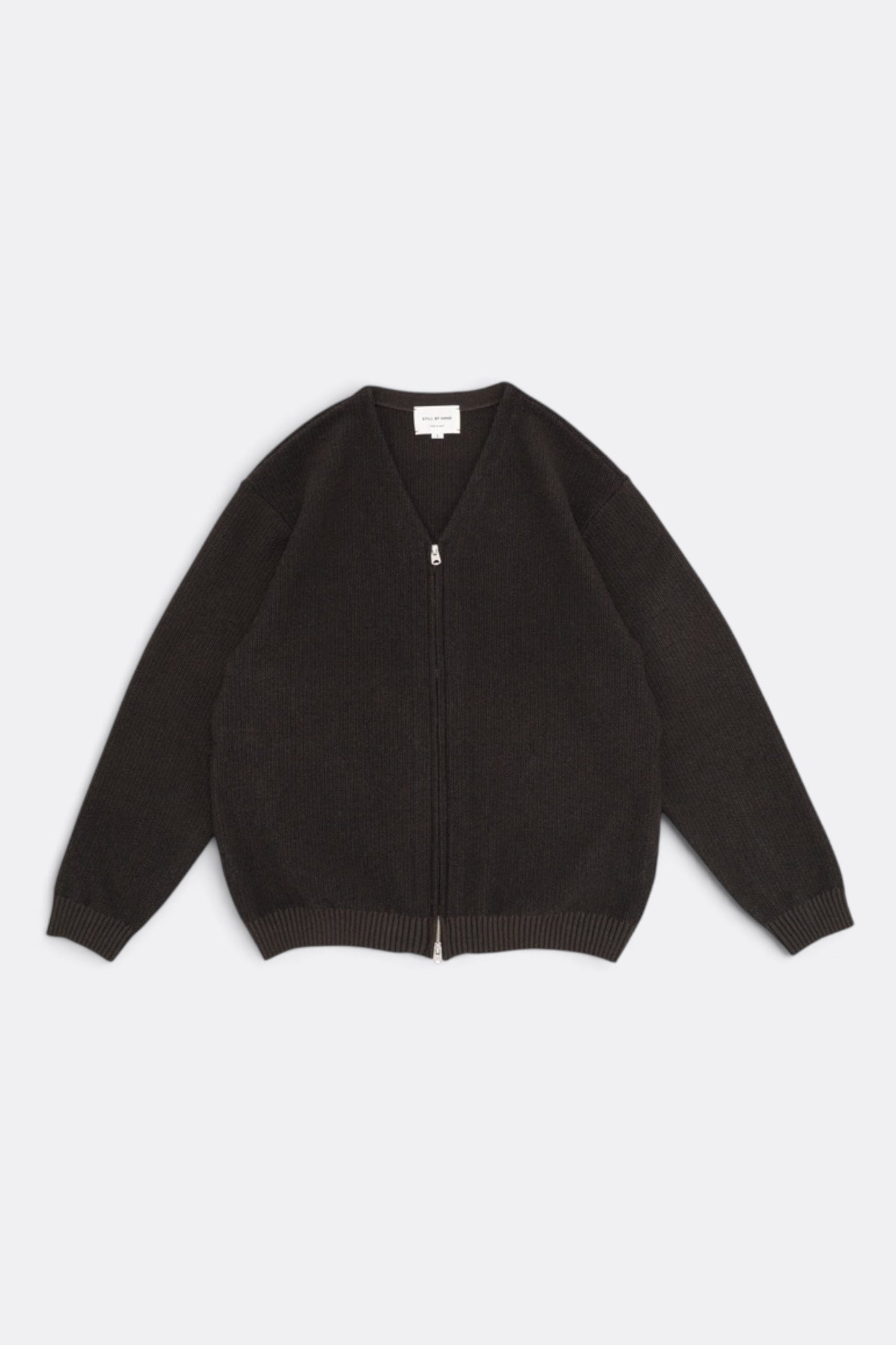 STILL BY HAND Zip Up Cardigan Brown Charcoal | Cardigan Maille Japonais | Edgar Bdx