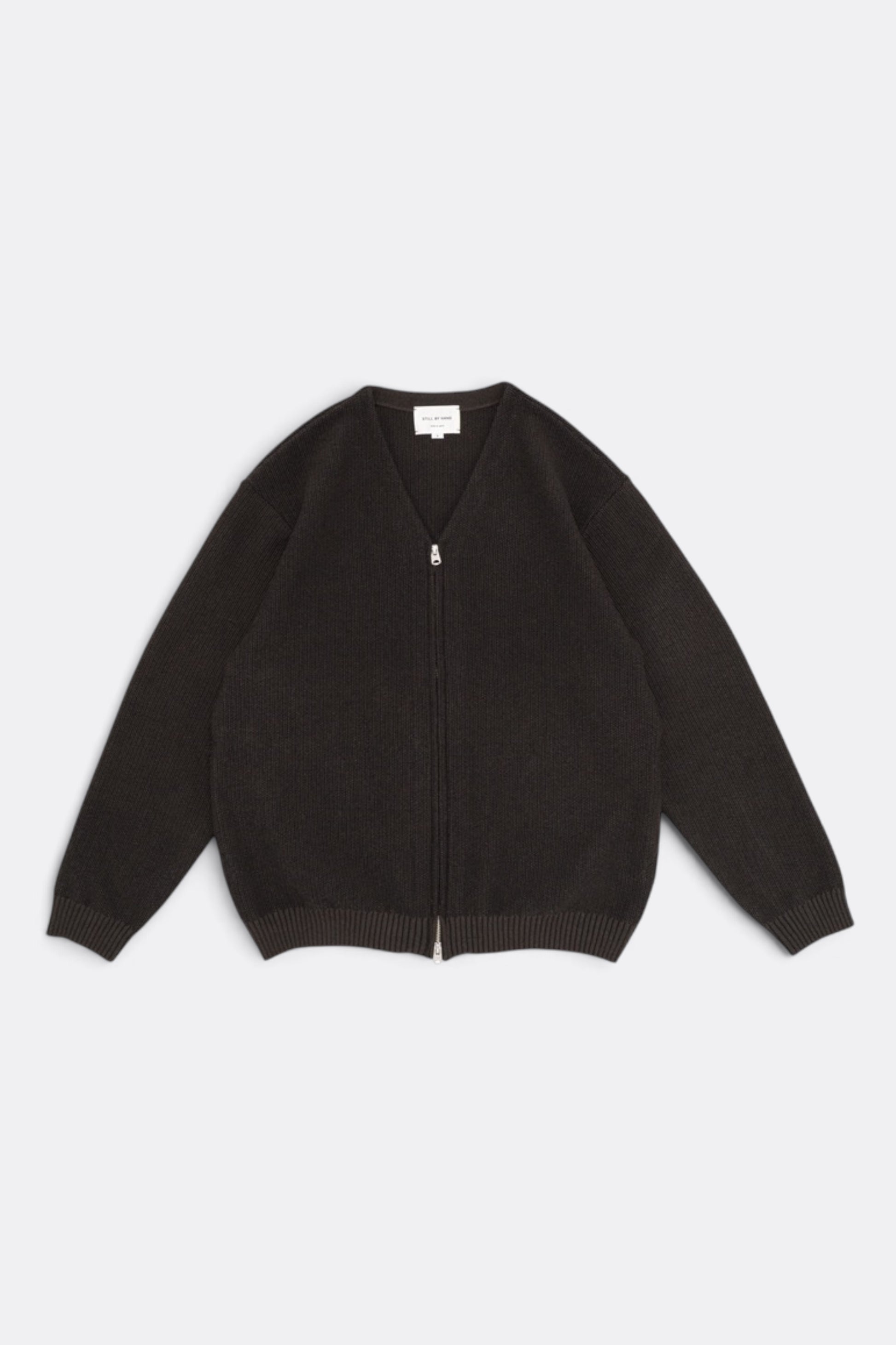 STILL BY HAND Zip Up Cardigan Brown Charcoal | Cardigan Maille Japonais | Edgar Bdx