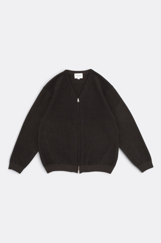 STILL BY HAND Zip Up Cardigan Brown Charcoal | Cardigan Maille Japonais | Edgar Bdx