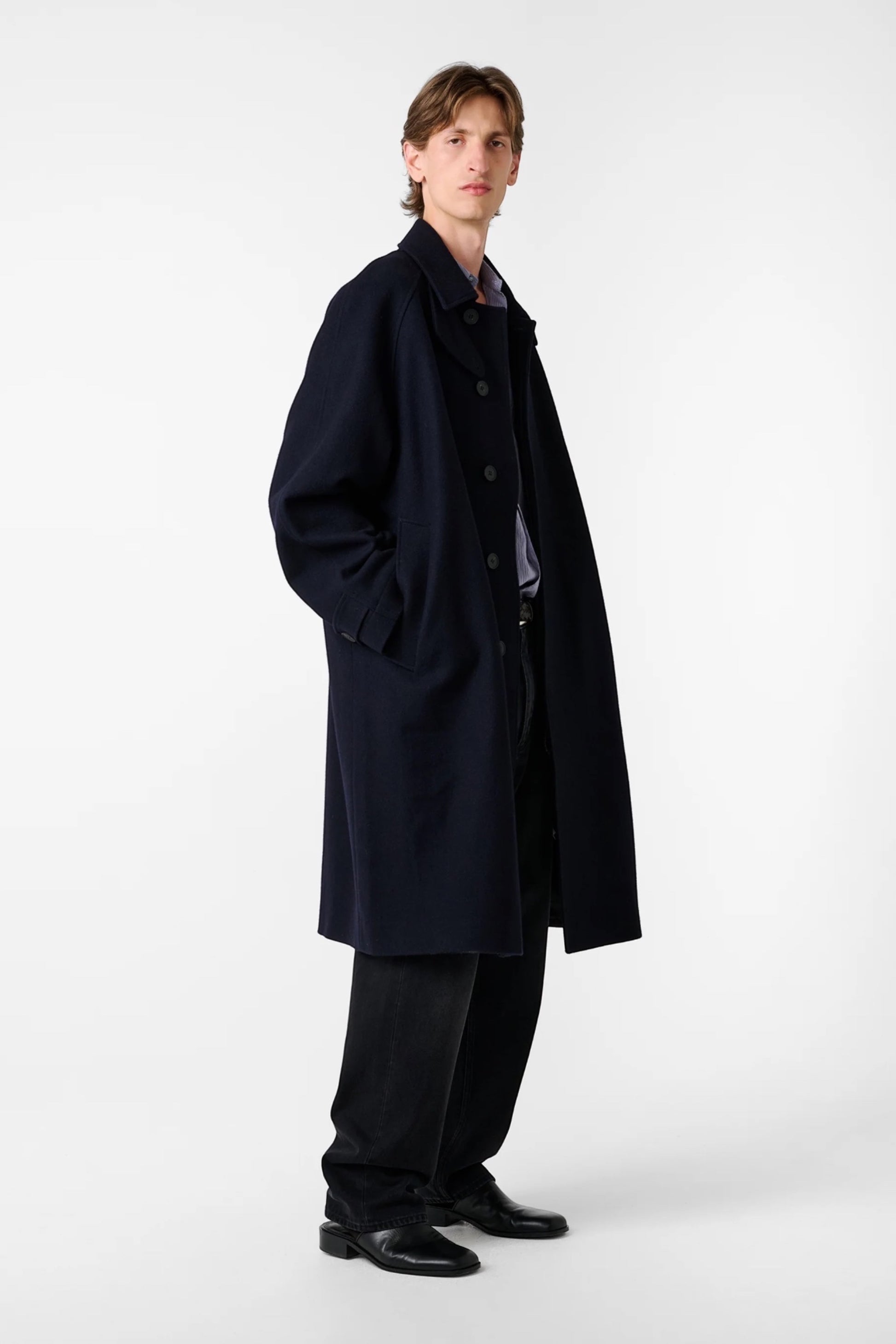 STUDIO NICHOLSON Cabo Wool Coat Dark Navy | Manteau Laine Premium | Edgar Bdx