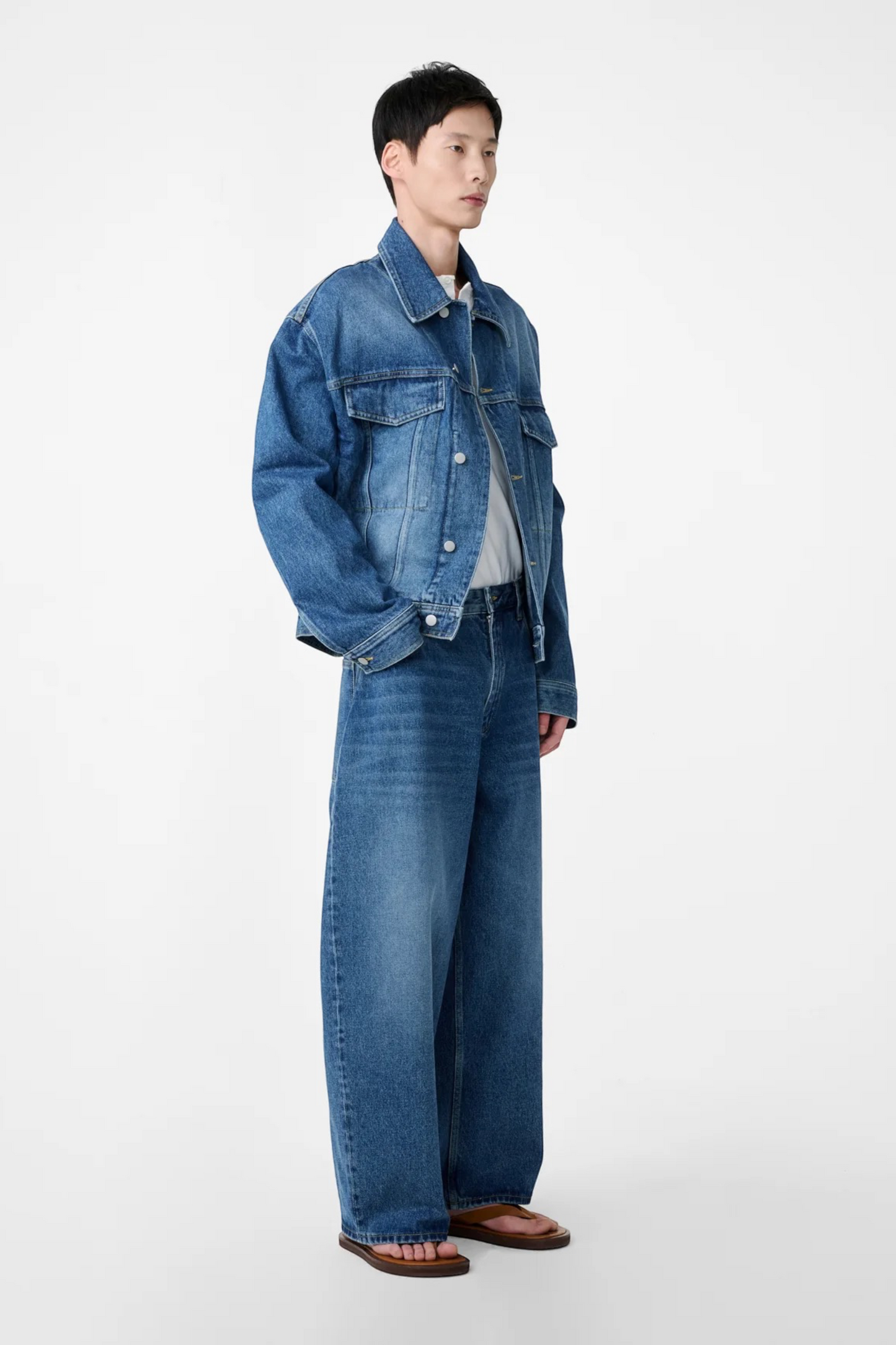 STUDIO NICHOLSON Paolo Denim Wide Leg Pant Worn Wash Indigo | Jean Premium | Edgar Bdx
