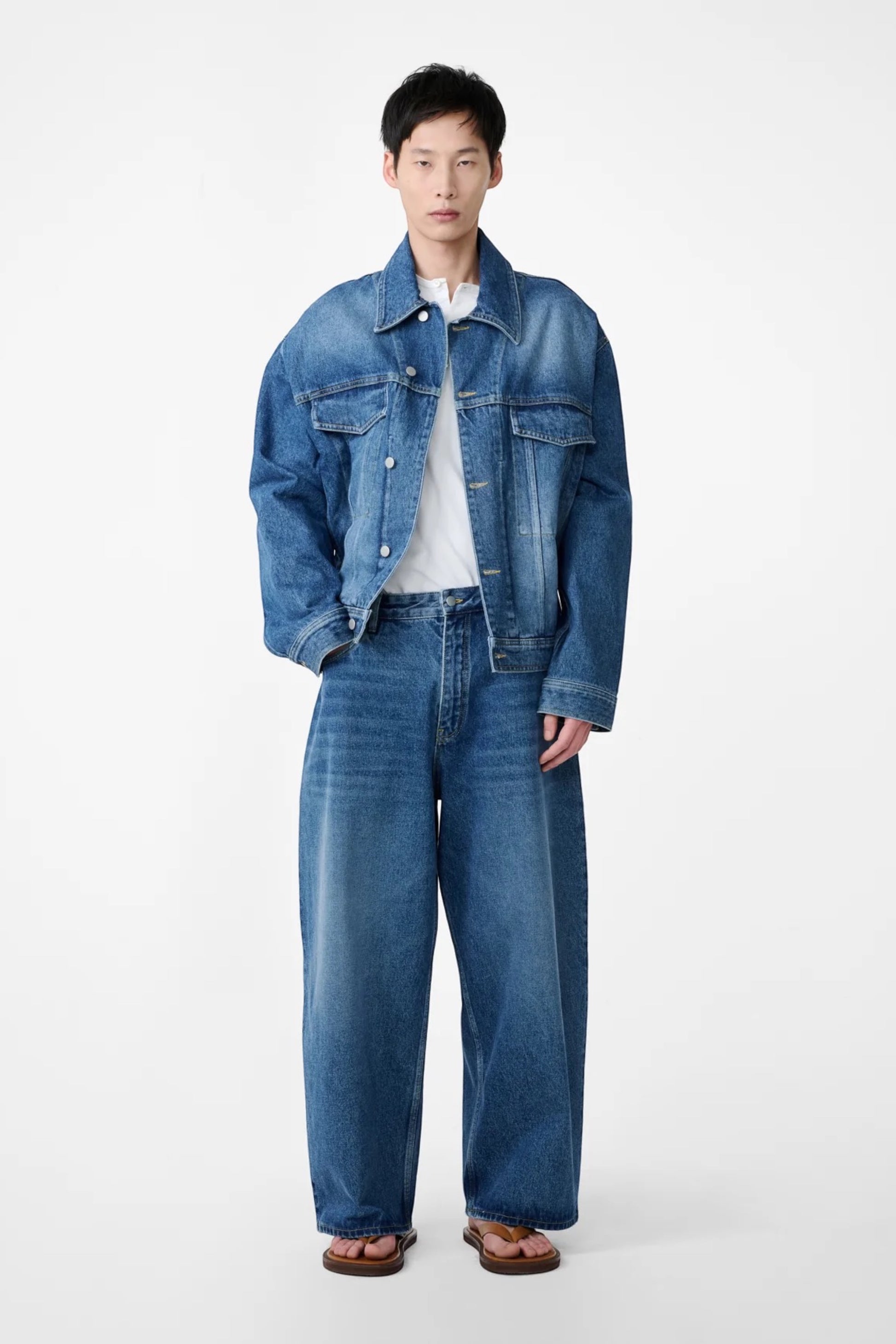 STUDIO NICHOLSON Paolo Denim Wide Leg Pant Worn Wash Indigo | Jean Premium | Edgar Bdx