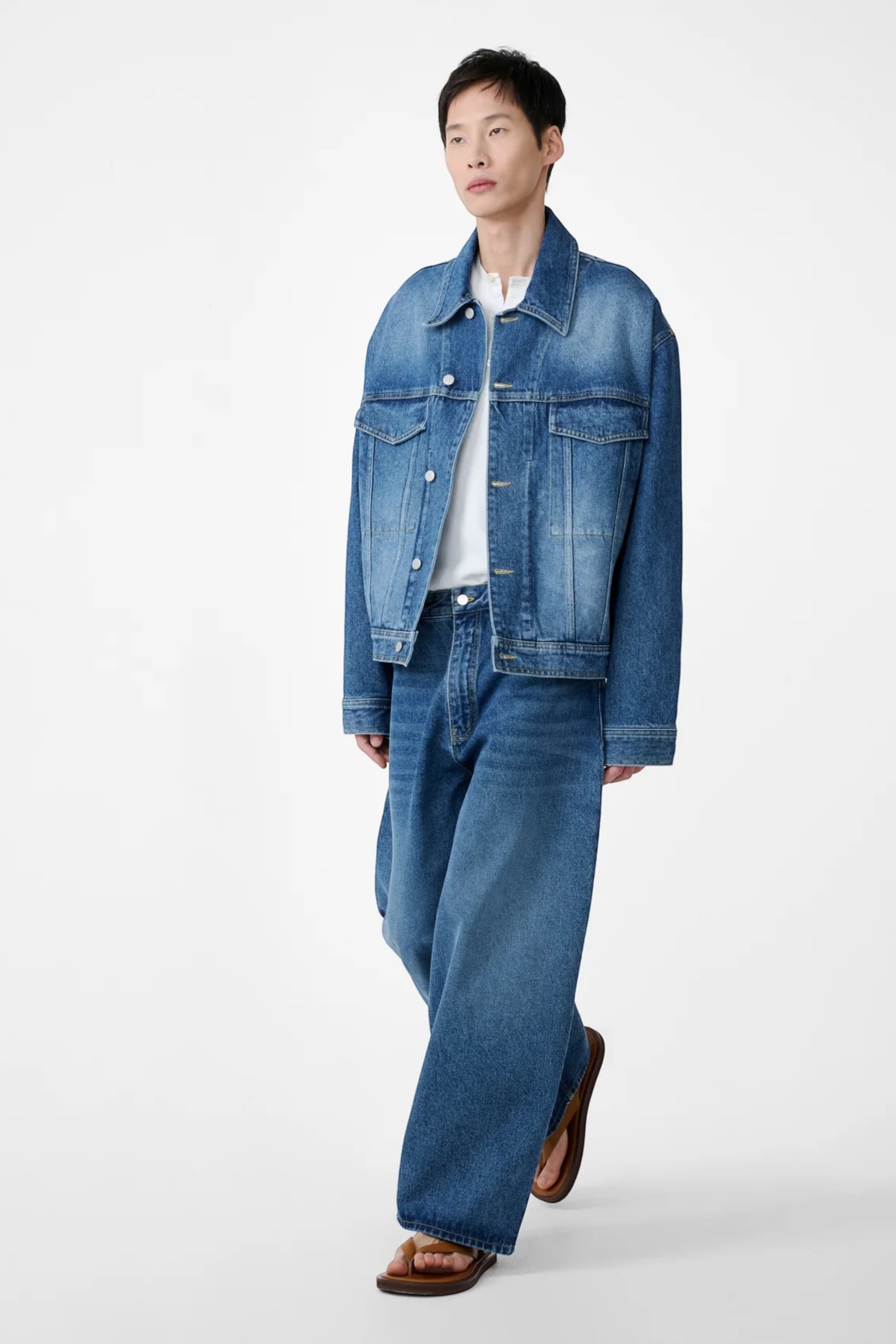 STUDIO NICHOLSON Paolo Denim Wide Leg Pant Worn Wash Indigo | Jean Premium | Edgar Bdx