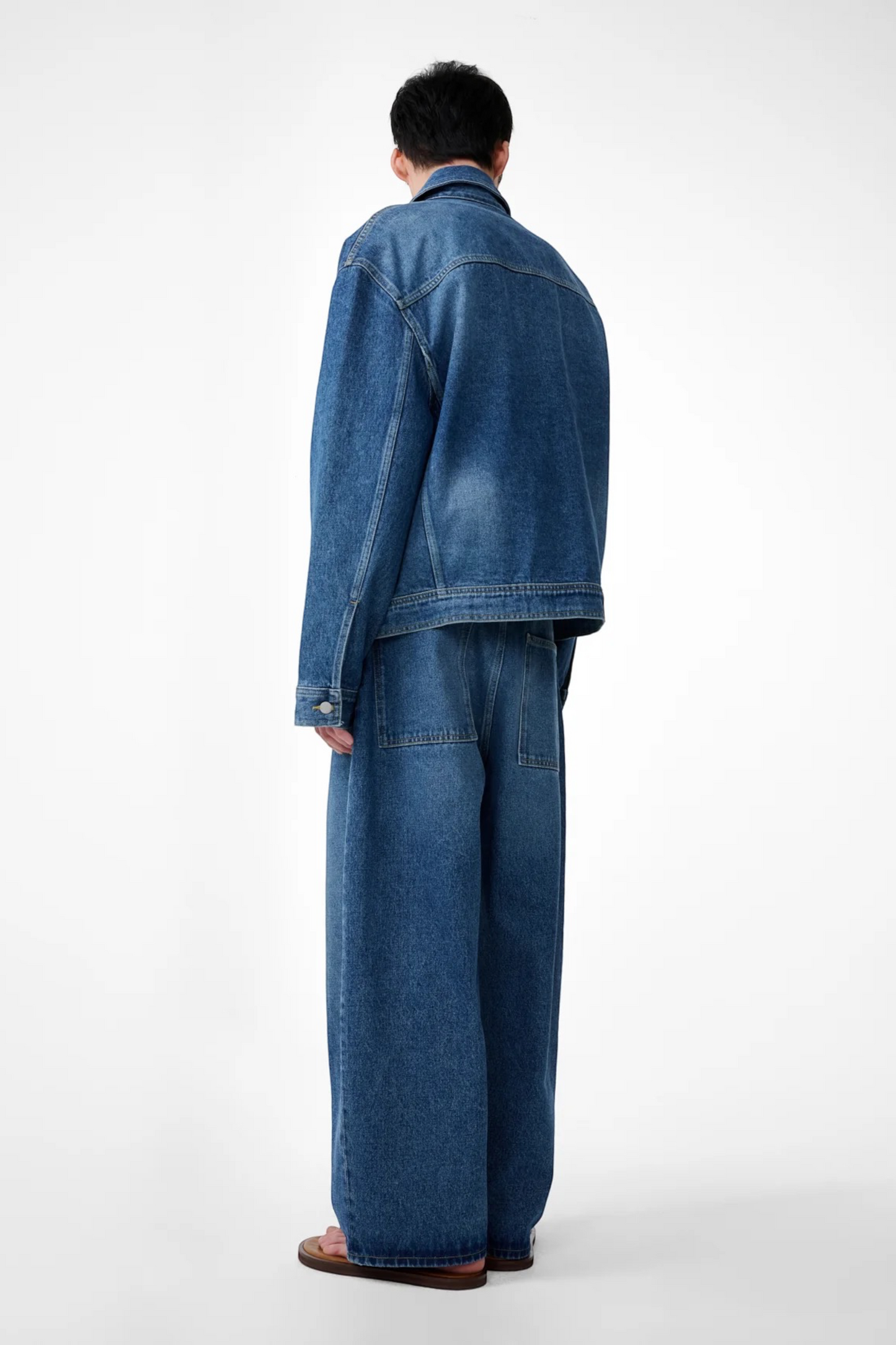 STUDIO NICHOLSON Paolo Denim Wide Leg Pant Worn Wash Indigo | Jean Premium | Edgar Bdx