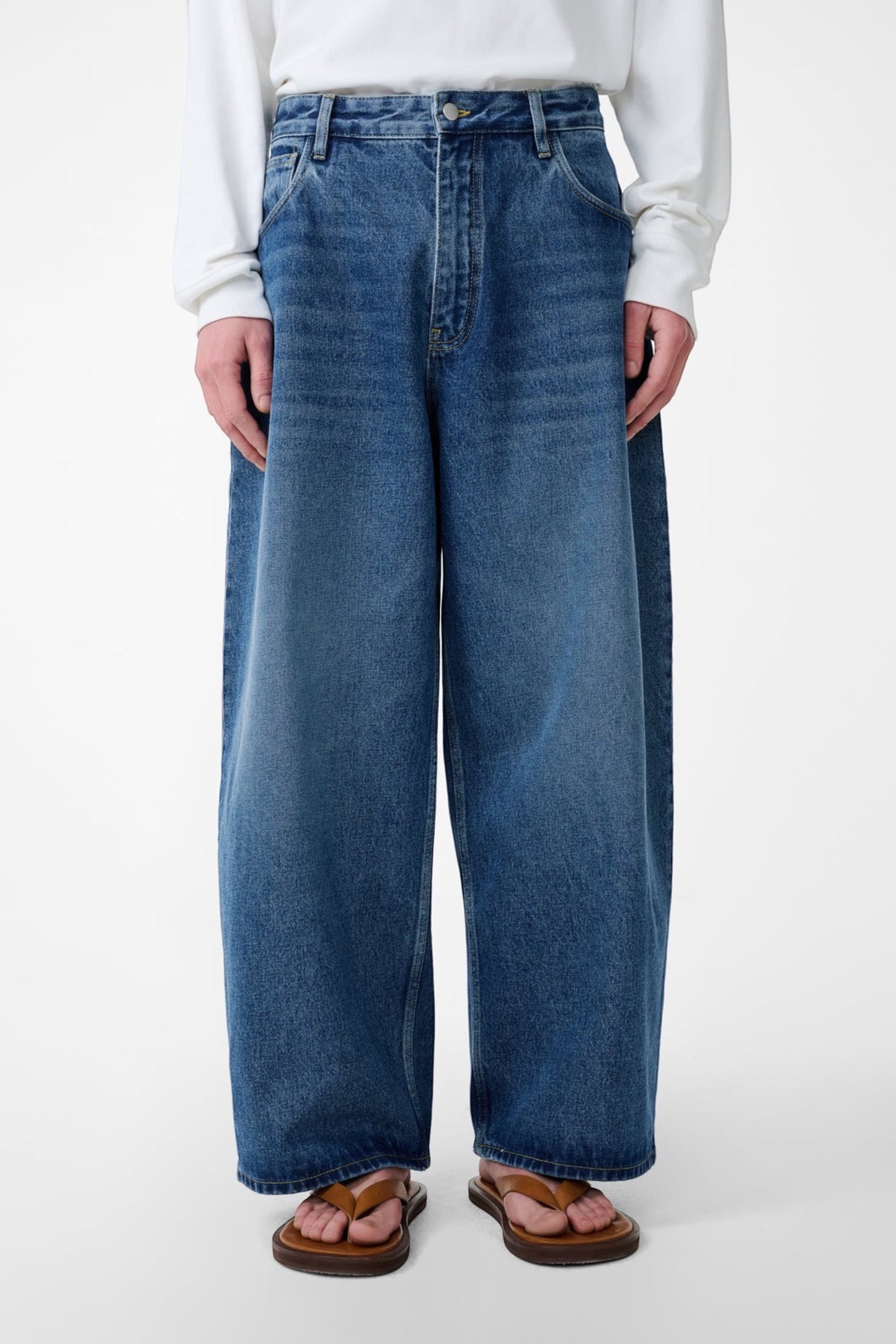 STUDIO NICHOLSON Paolo Denim Wide Leg Pant Worn Wash Indigo | Jean Premium | Edgar Bdx