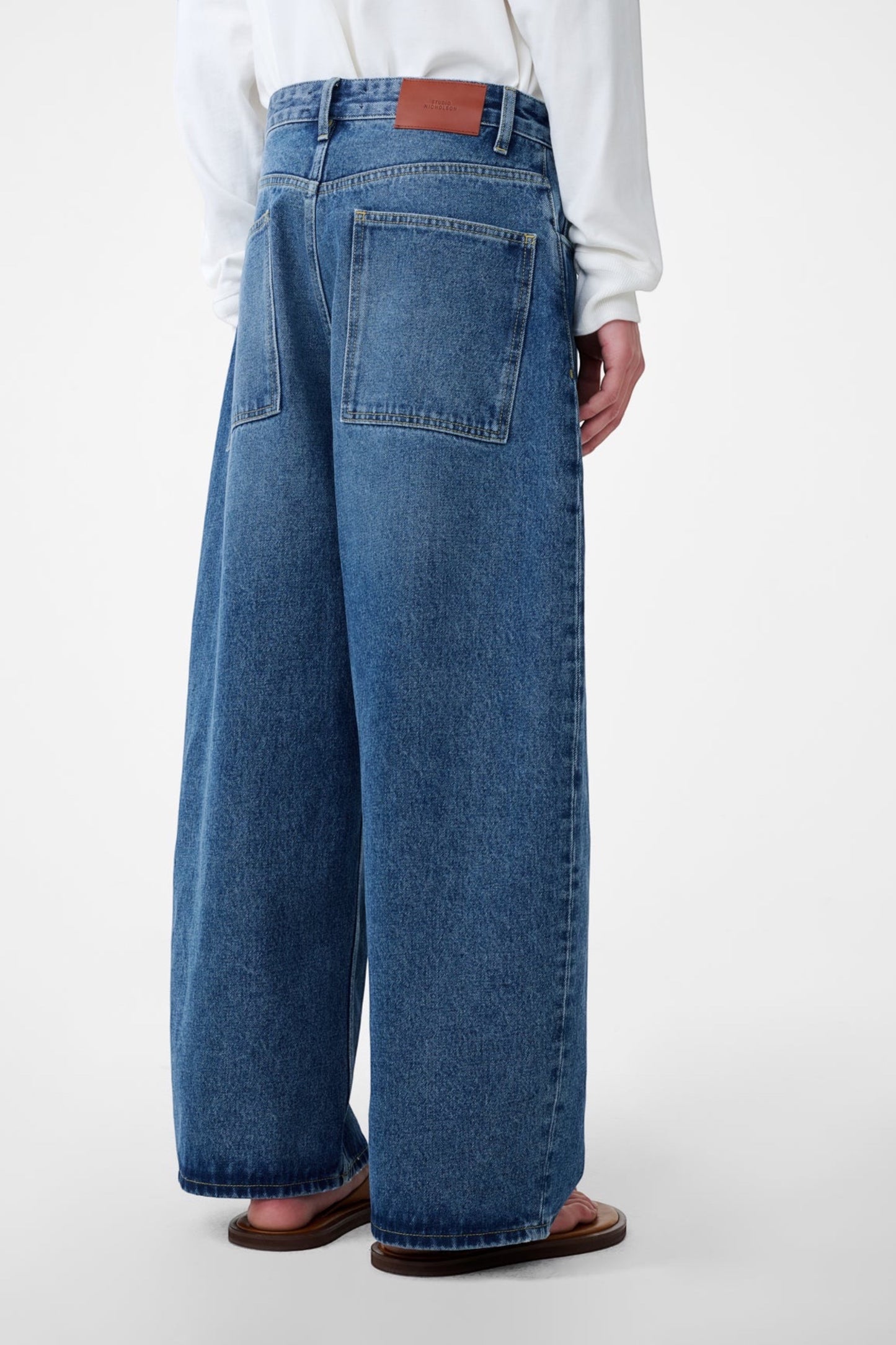 STUDIO NICHOLSON Paolo Denim Wide Leg Pant Worn Wash Indigo | Jean Premium | Edgar Bdx