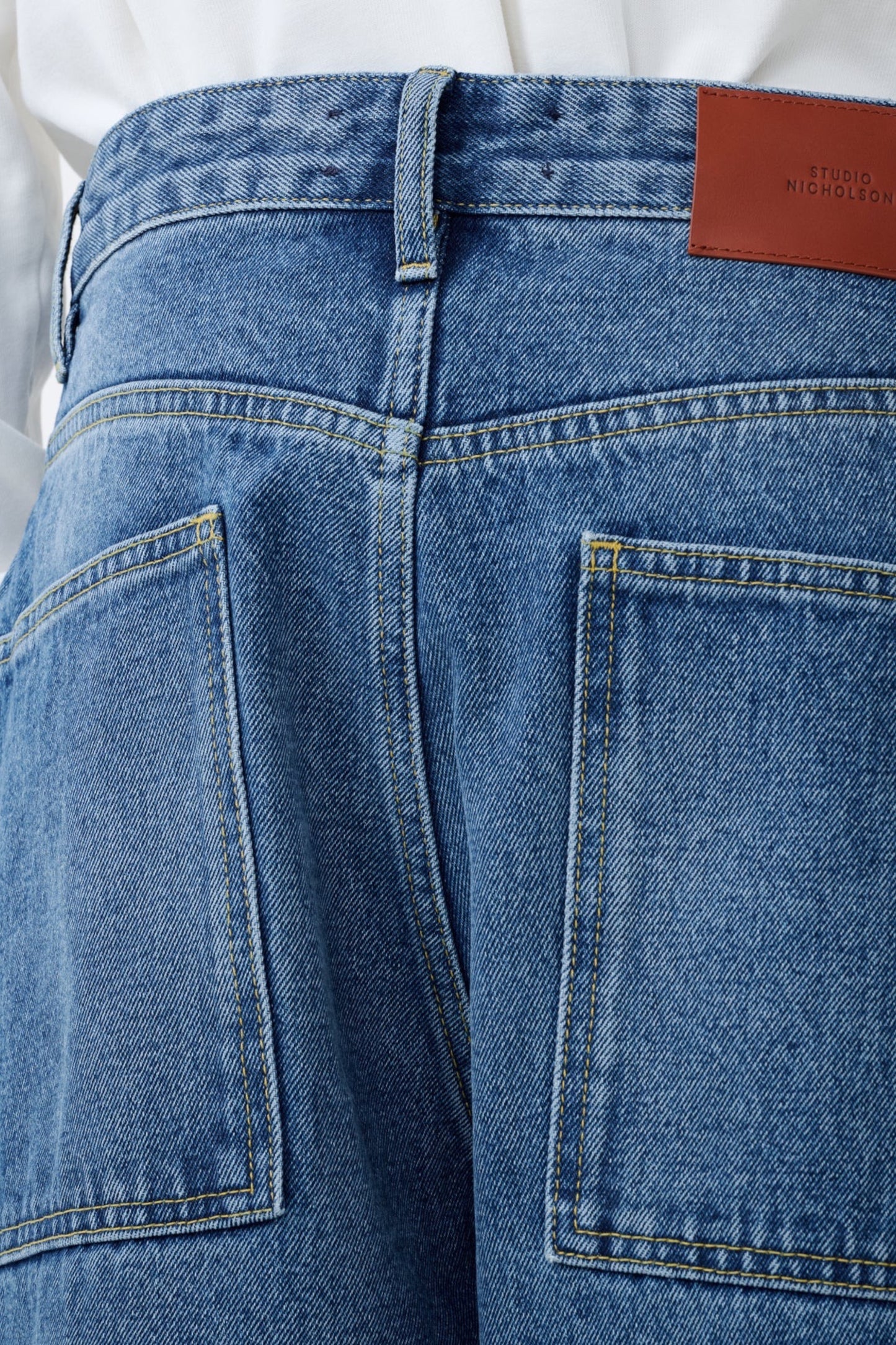 STUDIO NICHOLSON Paolo Denim Wide Leg Pant Worn Wash Indigo | Jean Premium | Edgar Bdx