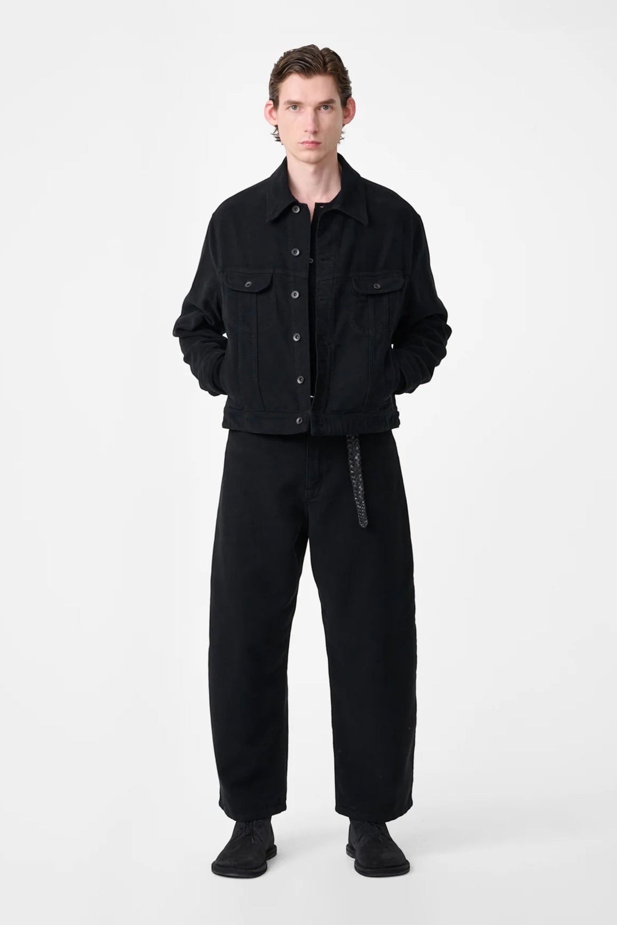 STUDIO NICHOLSON Paolo Moleskin Wide Leg Pant Black | Edgar Bdx