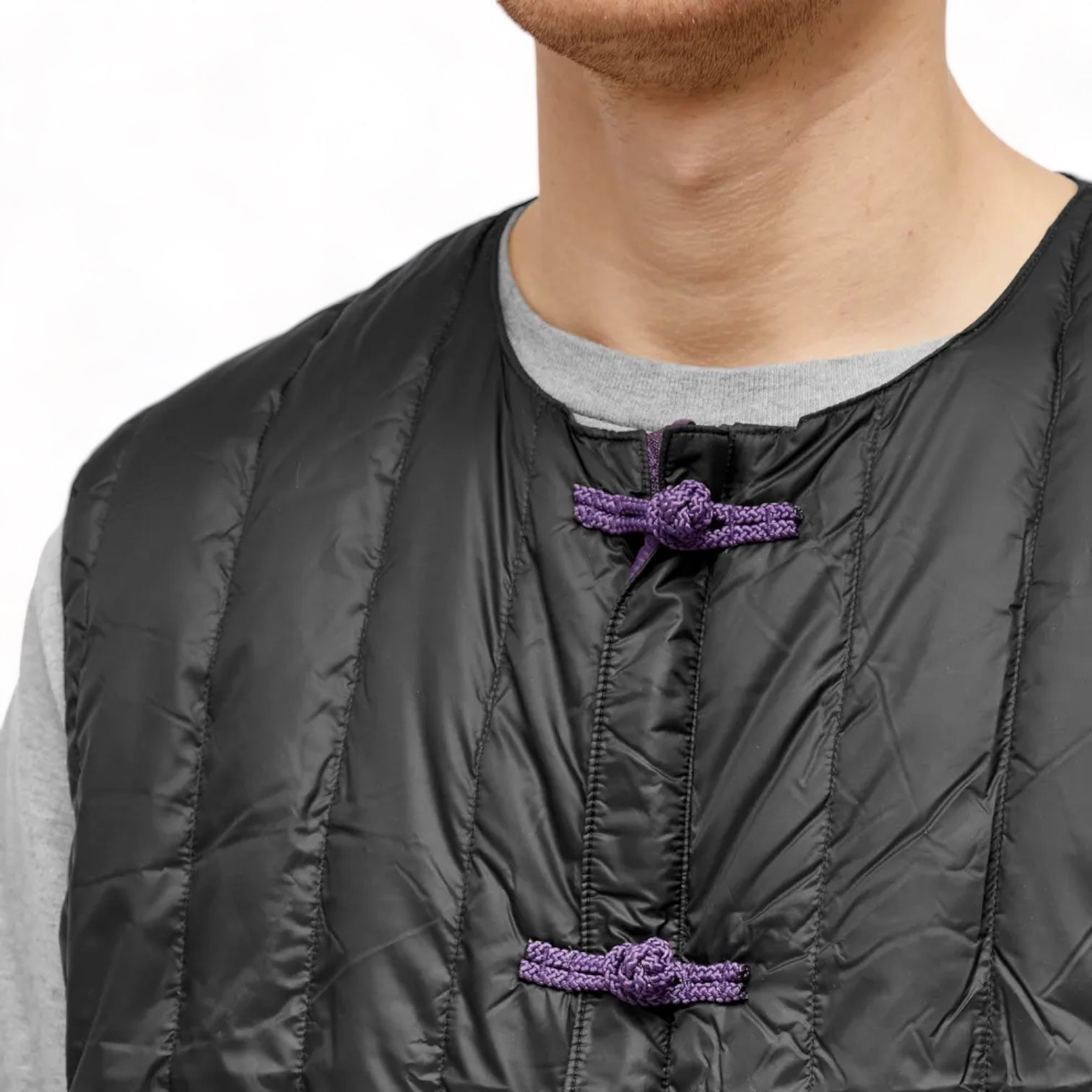 Taion x Beams Lights - Reversible China Button Inner Down Vest (Black / Purple)