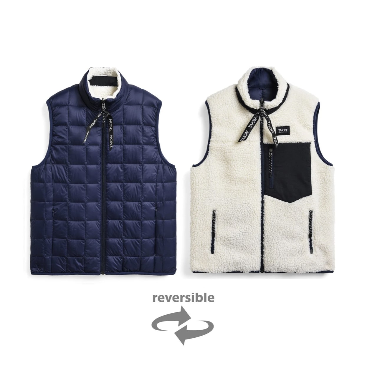 Taion -  Down × Boa Reversible Vest (Navy / Ivory)